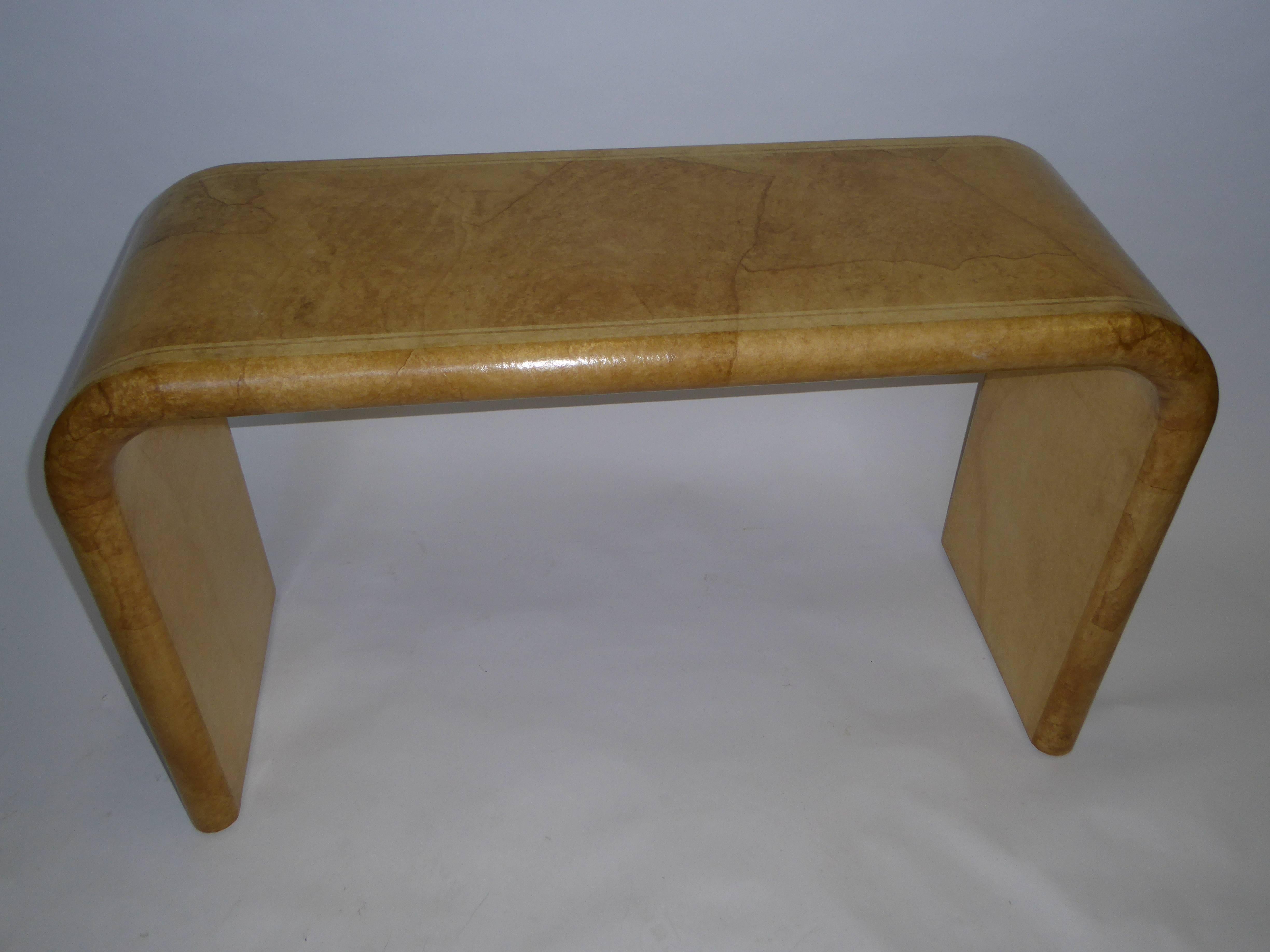 1970s Karl Springer Style Faux Parchment Waterfall Console or Desk 3
