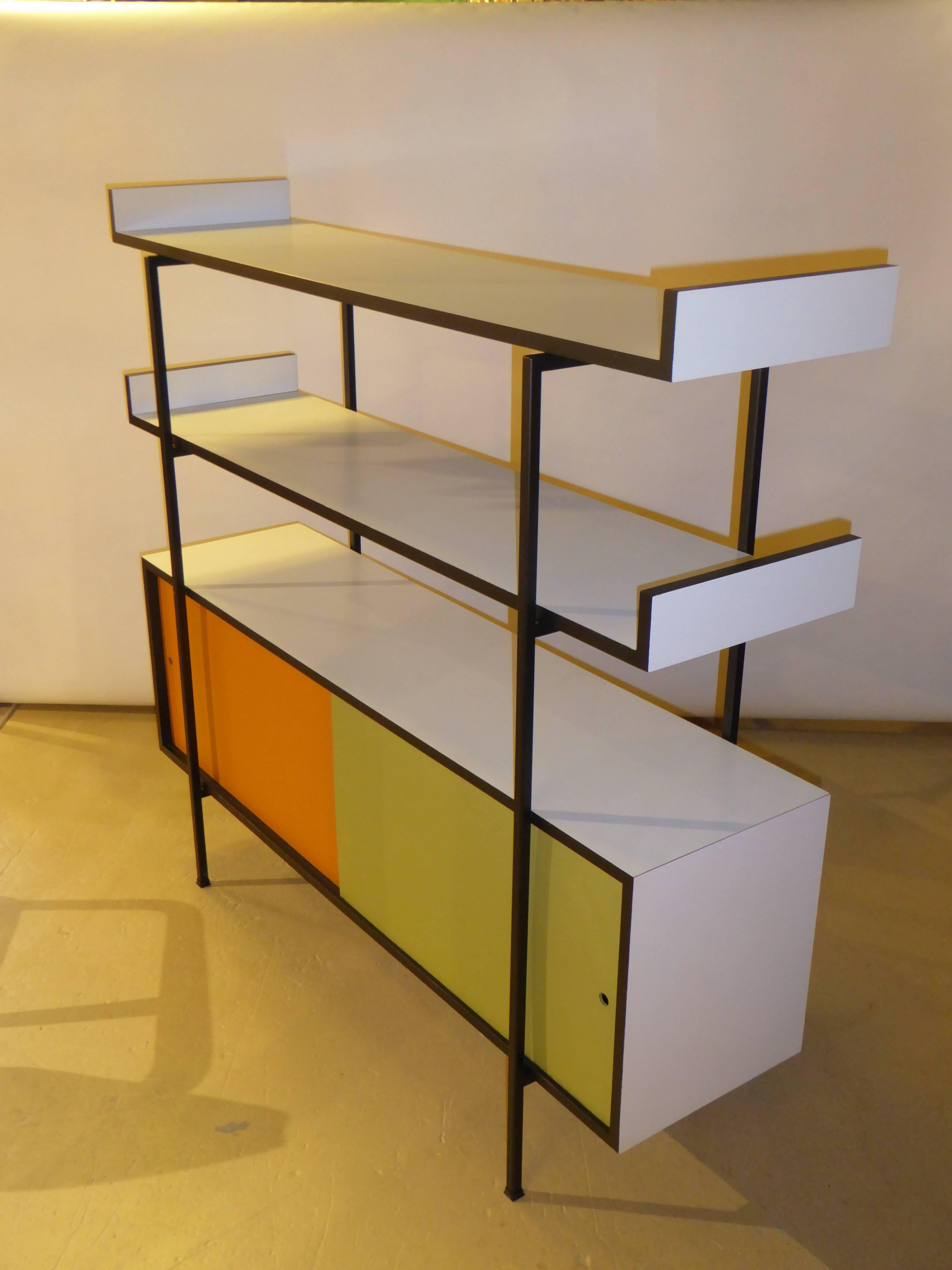 Painted 1950s Credenza Shelves Room Divider in the Manner of Paul McCobb
