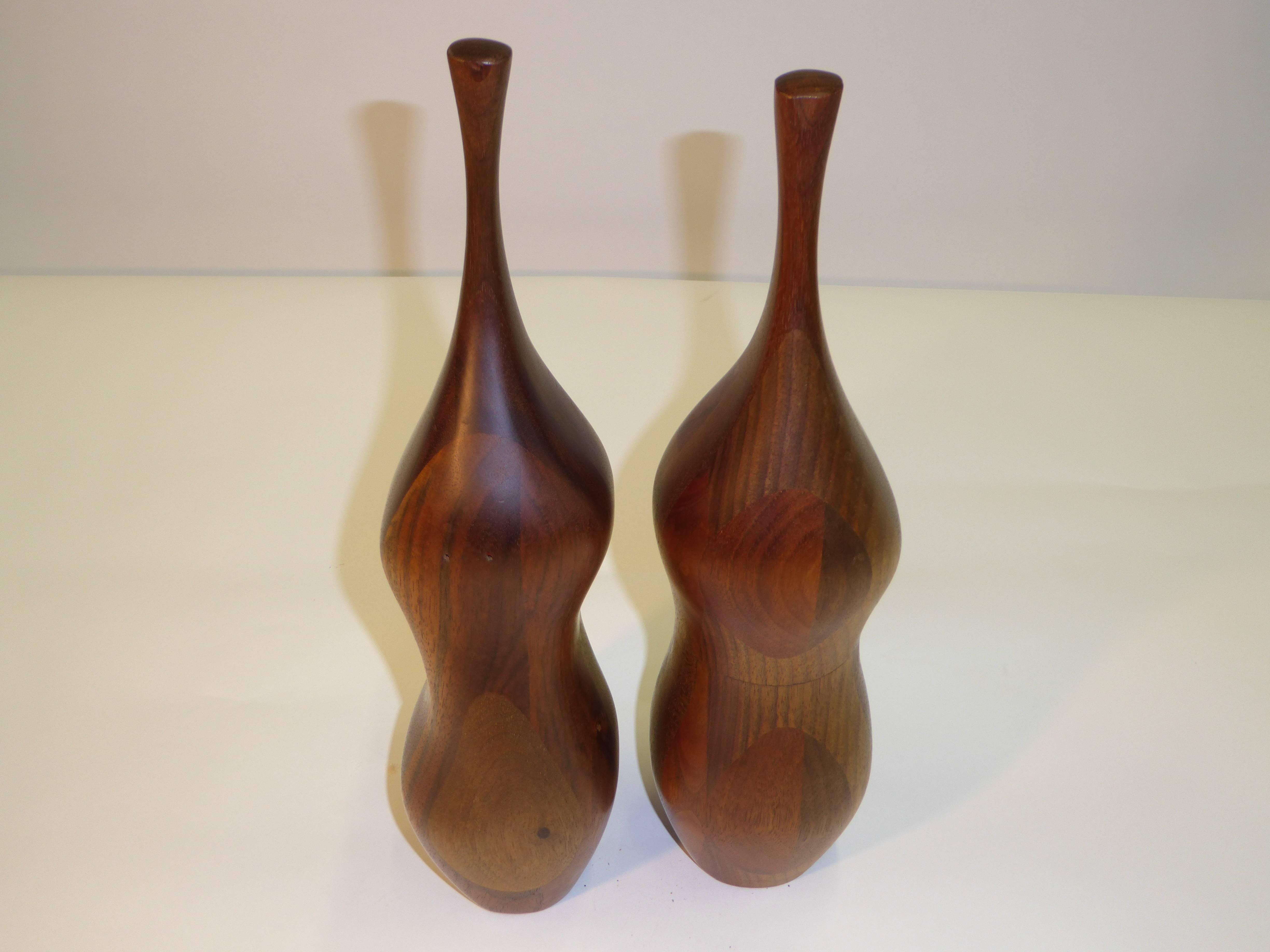 Tall Organic Mid century Daniel Loomis Valenza Shaped Walnut Salt and Pepper Mil 1