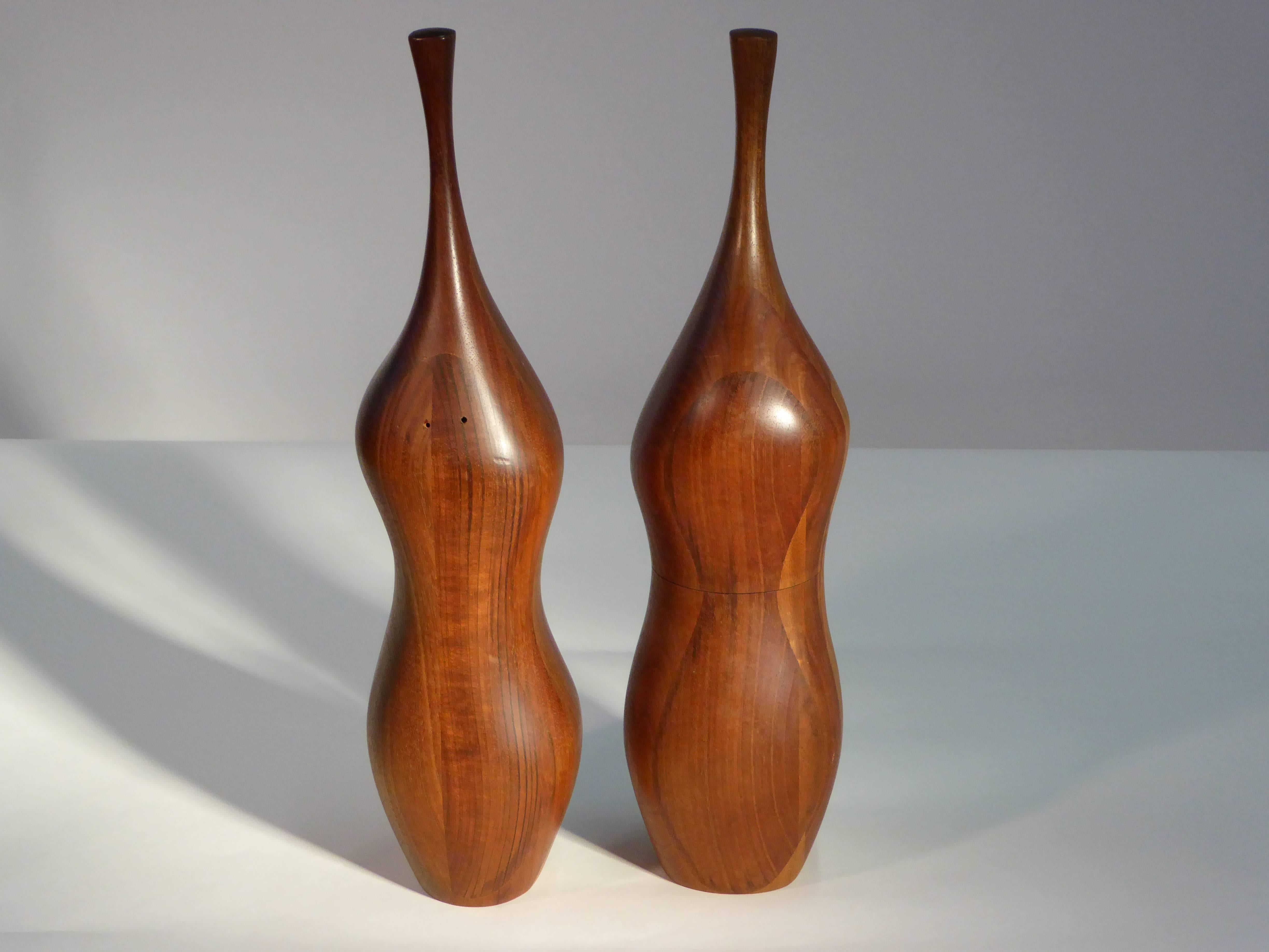 Organic Modern Tall Organic Mid century Daniel Loomis Valenza Shaped Walnut Salt and Pepper Mil