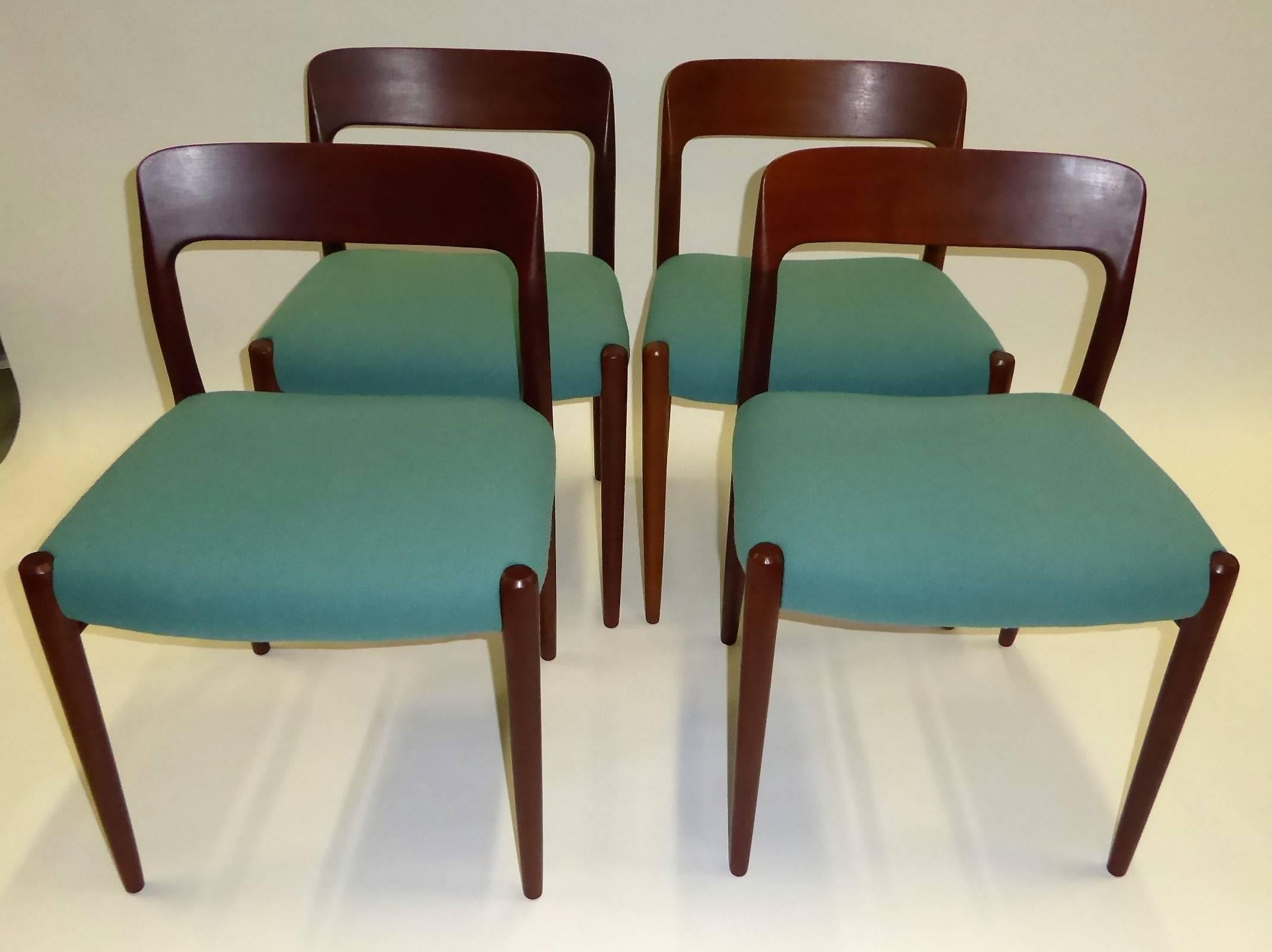 Scandinavian Modern Four Niels Otto Møller Teak Dining Chairs for Jl Møller, 1954