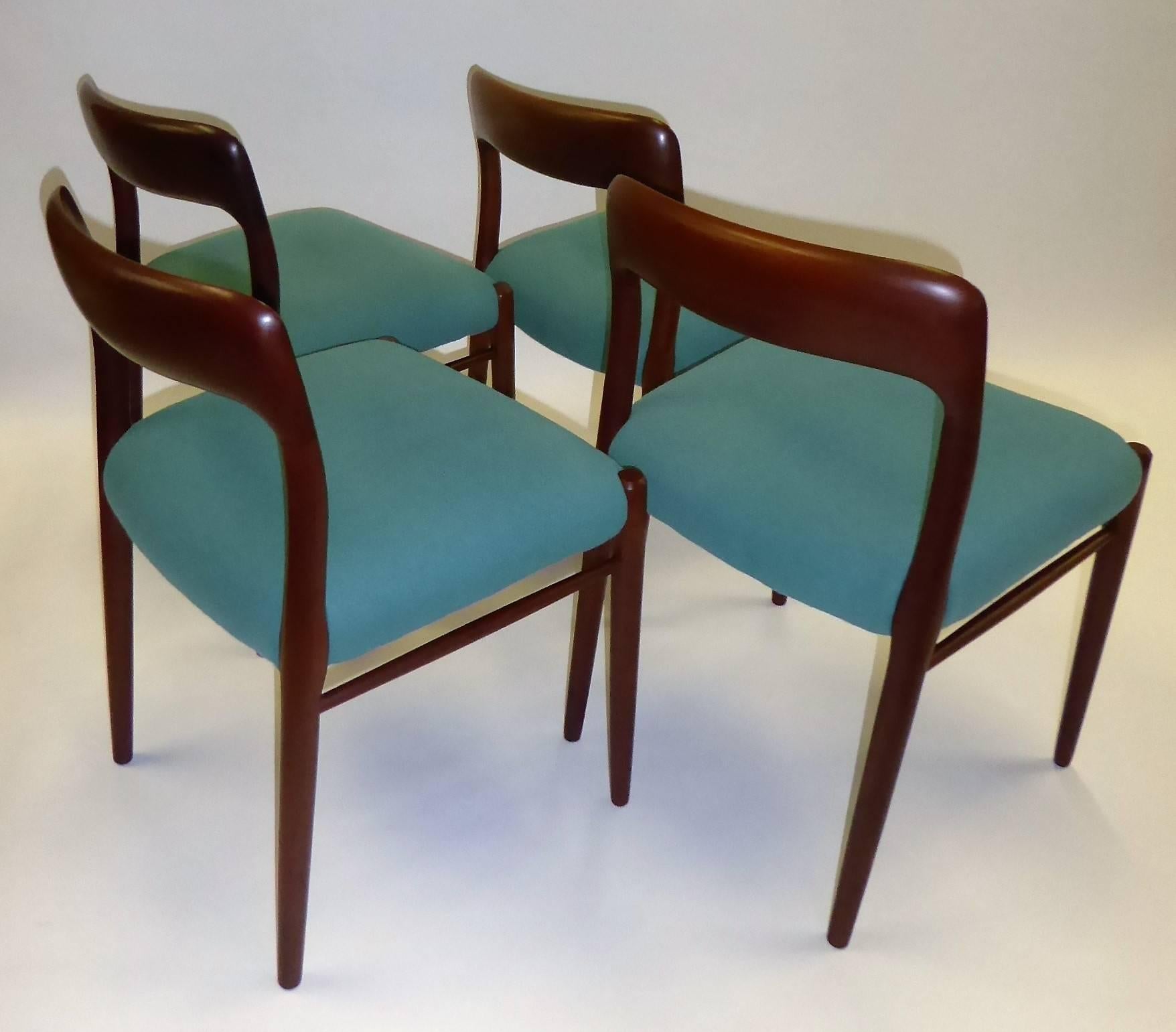 Carved Four Niels Otto Møller Teak Dining Chairs for Jl Møller, 1954