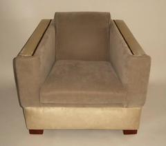 1940s Paul Frankl Style Streamline Moderne Lounge Chair in Two-Tone Ultrasuede