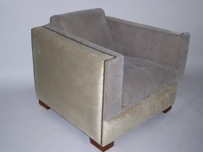 Mid-20th Century 1940s Paul Frankl Style Streamline Moderne Lounge Chair in Two-Tone Ultrasuede For Sale
