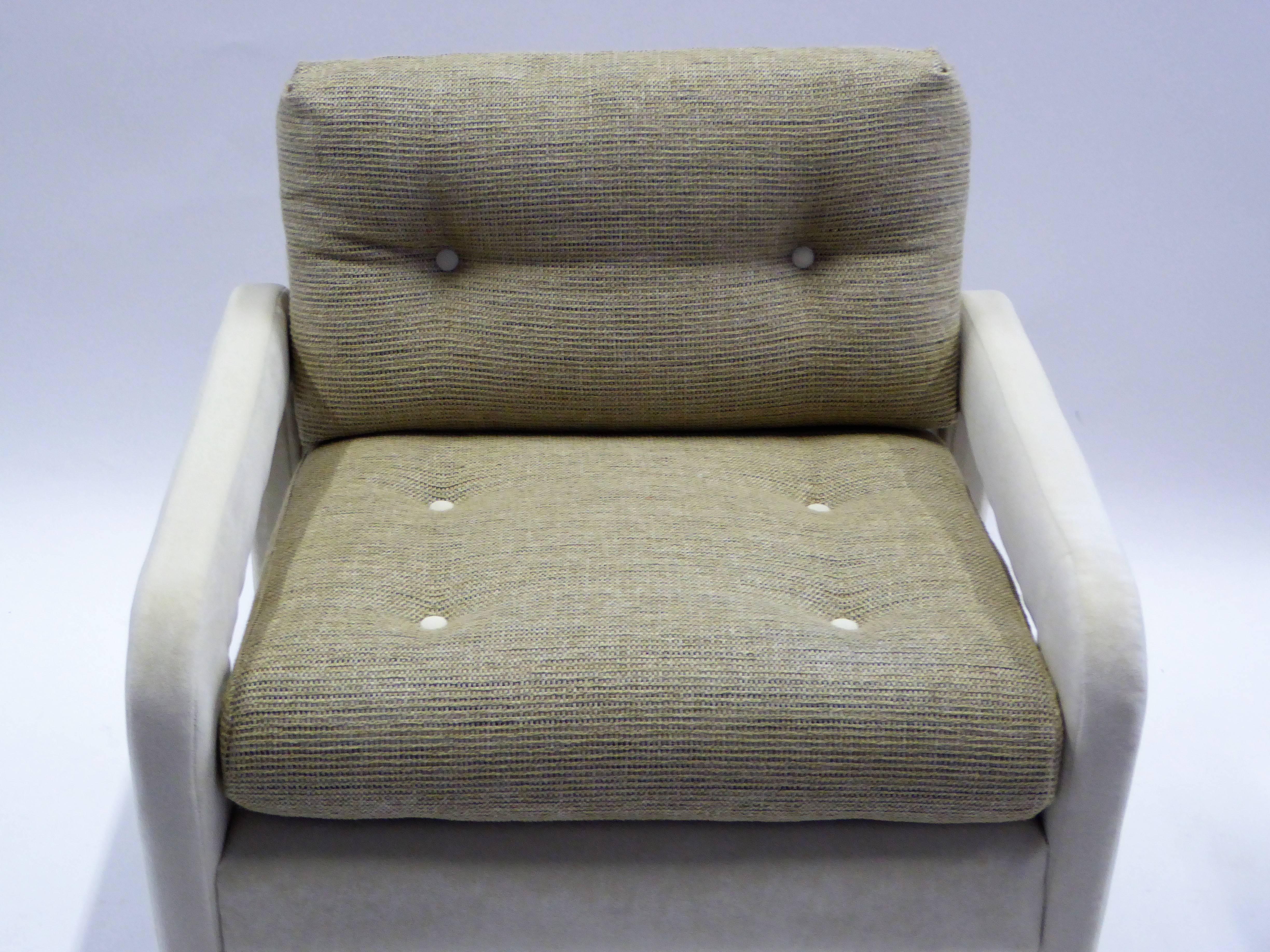 1970s Milo Baughman Style Upholstered Parsons Style Armchairs 1