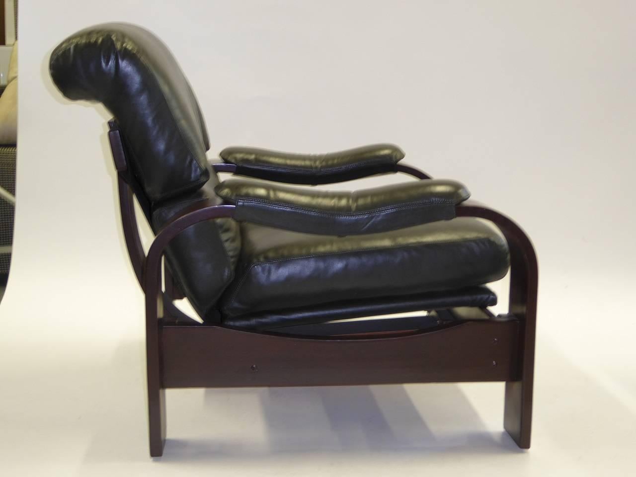 Scandinavian Modern Alvar Aalto Style Dark Green Leather and Bentwood Lounge Armchairs