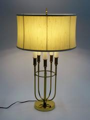 Parzinger Style 1950s Solid Brass Five Candle Boulliotte Table Lamp