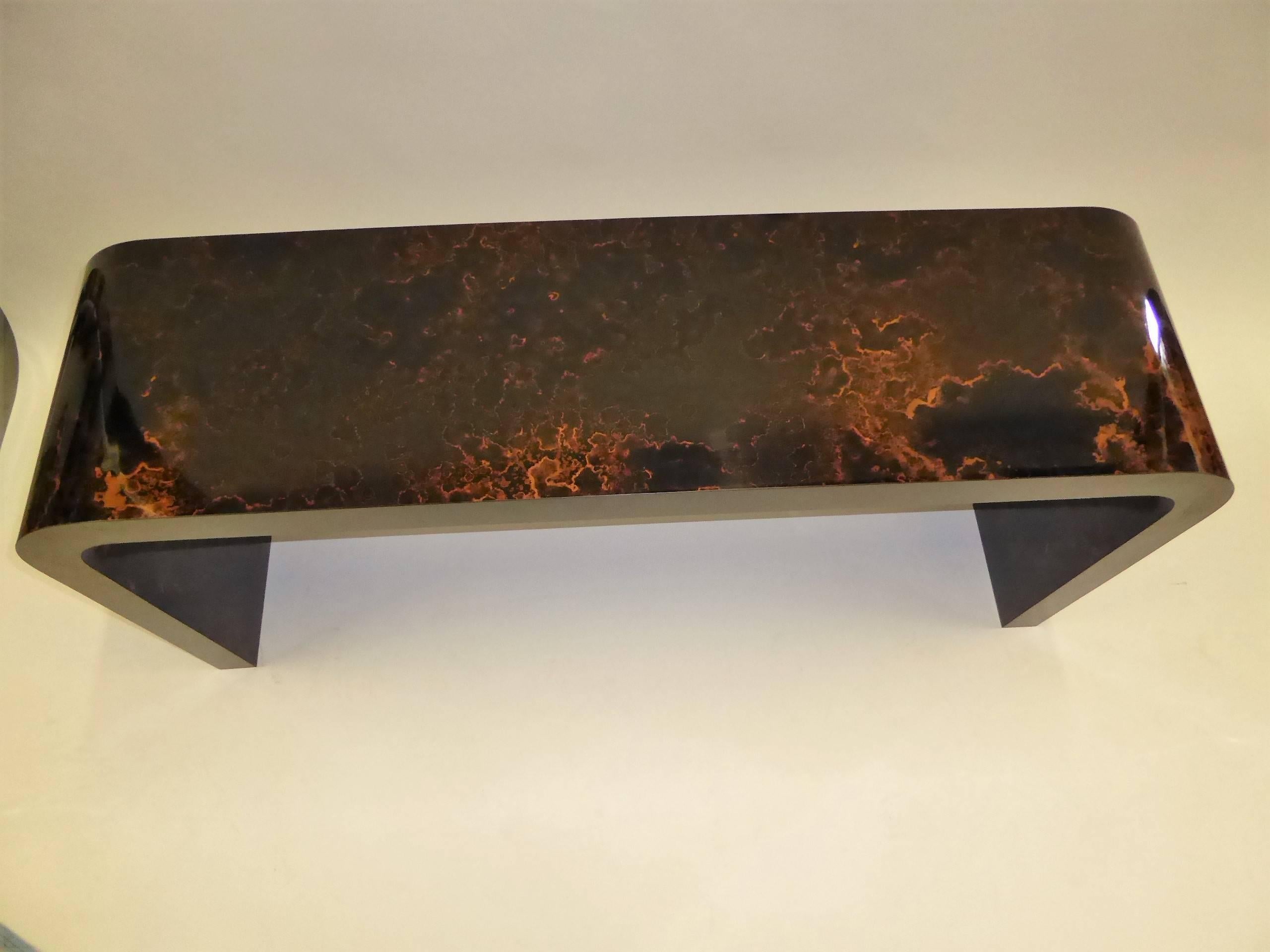 Late 20th Century Karl Springer Inspired Faux Tortoise Waterfall Console Table