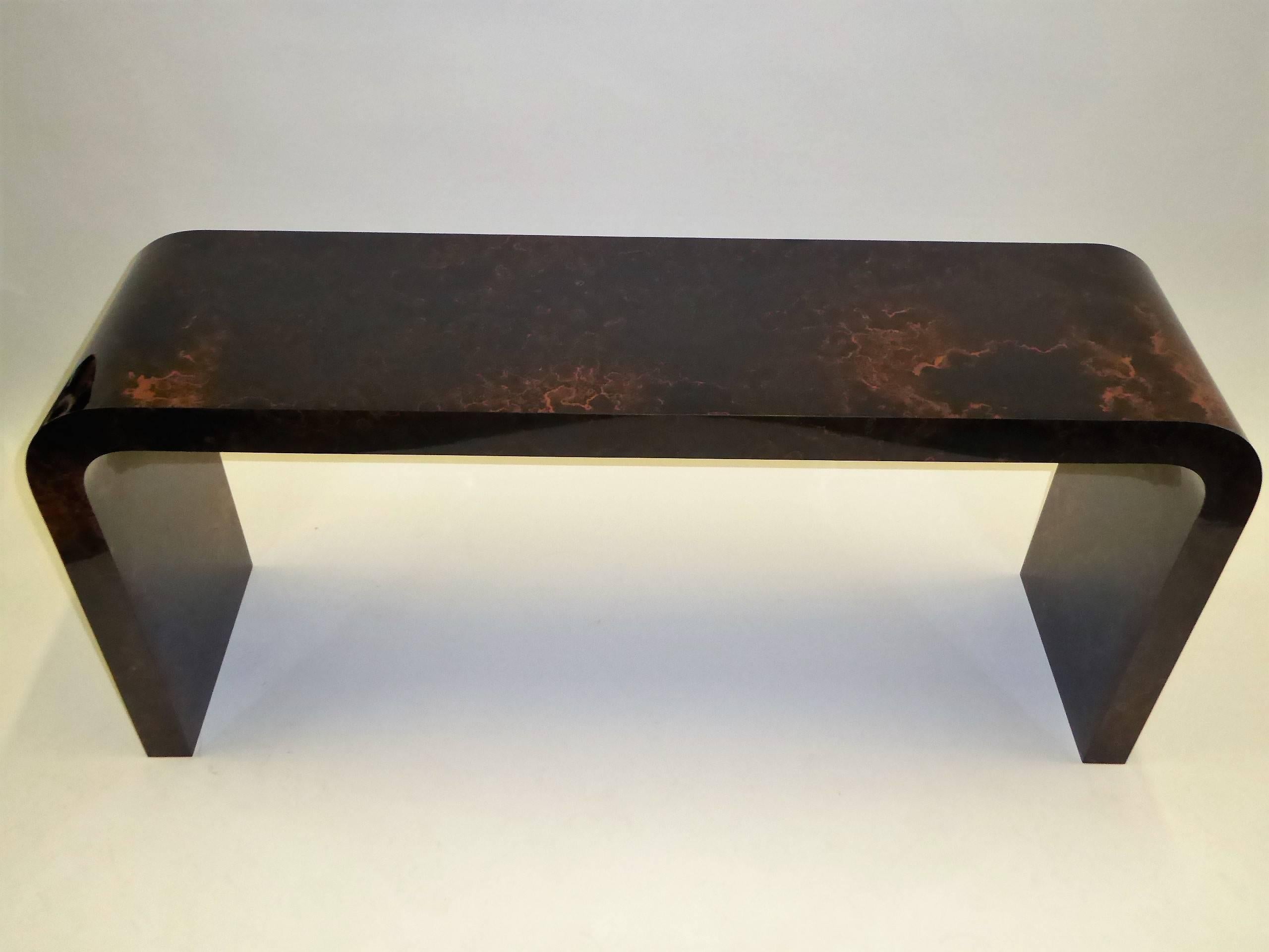 Mid-Century Modern Karl Springer Inspired Faux Tortoise Waterfall Console Table