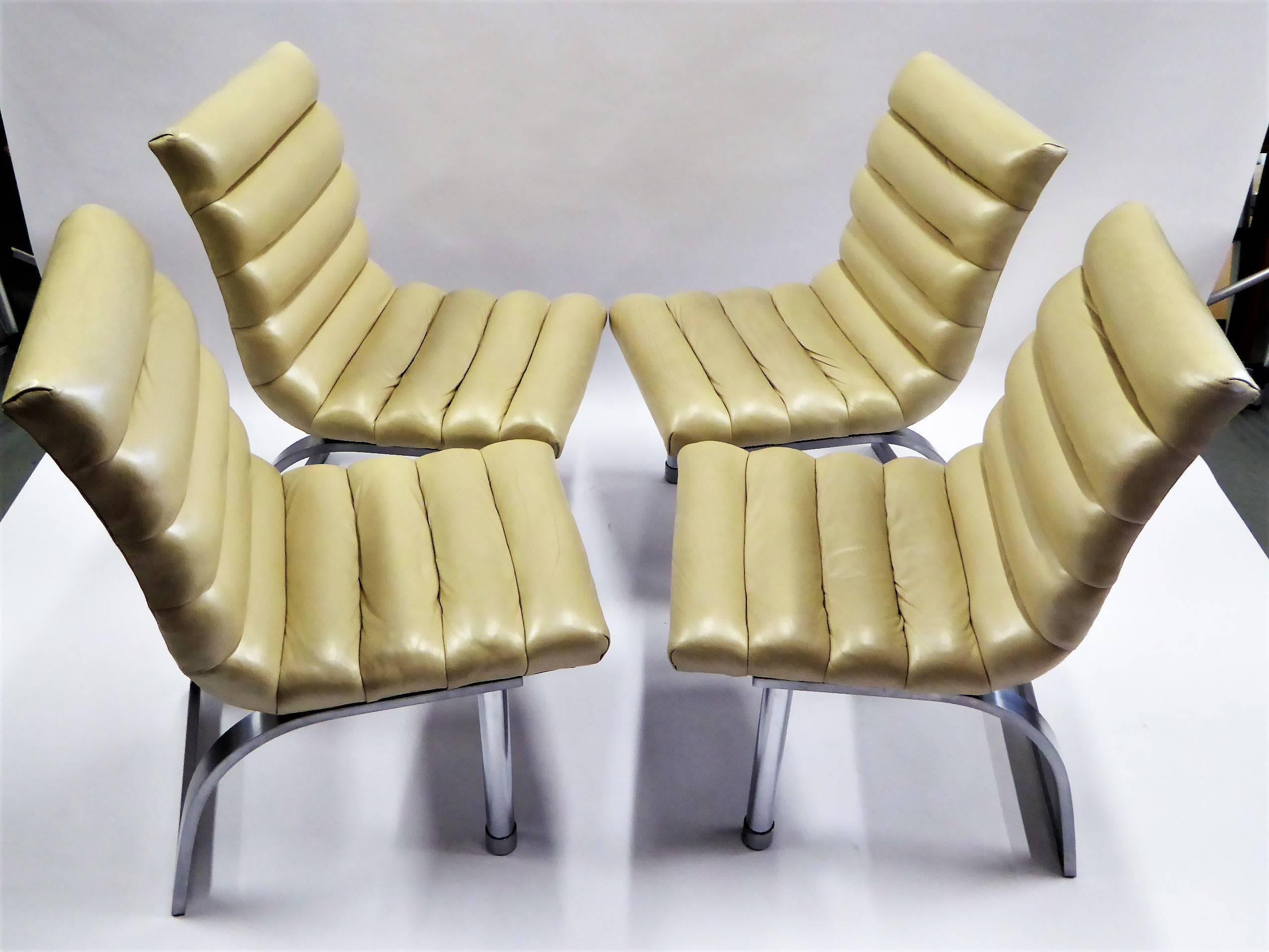 Stainless Steel Eight Jay Spectre 1980s Eclipse Dining Chairs in Leather