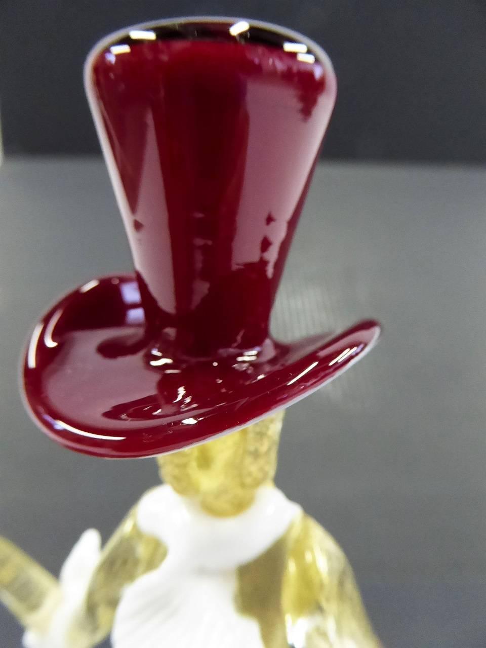 Mid-Century Modern Murano Venetian Figurine with Top Hat, 1950s 1
