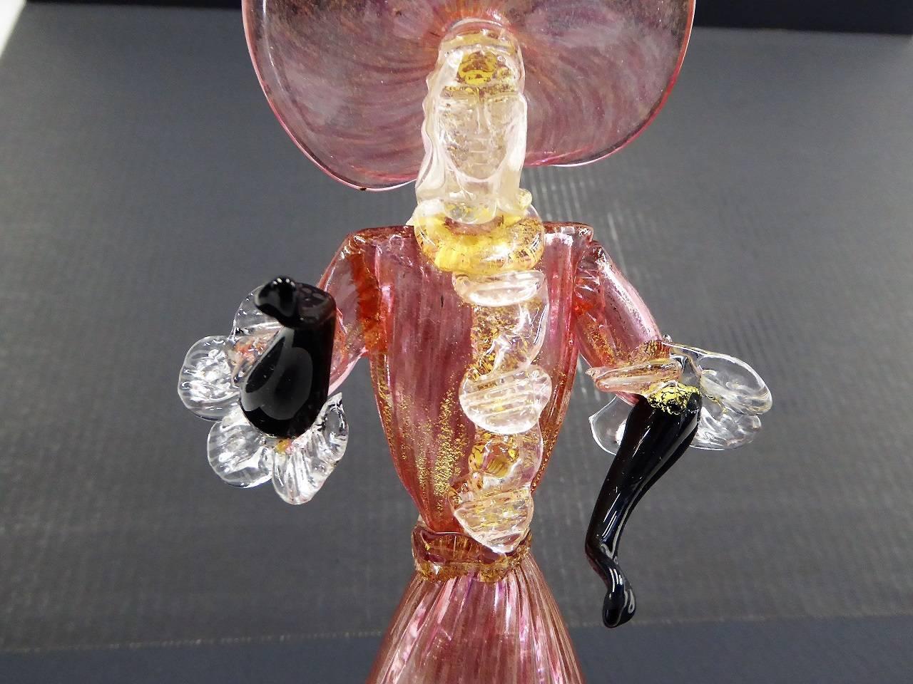 Blown Glass Midcentury Murano Venetian Dancing Courtesan Woman Figurine