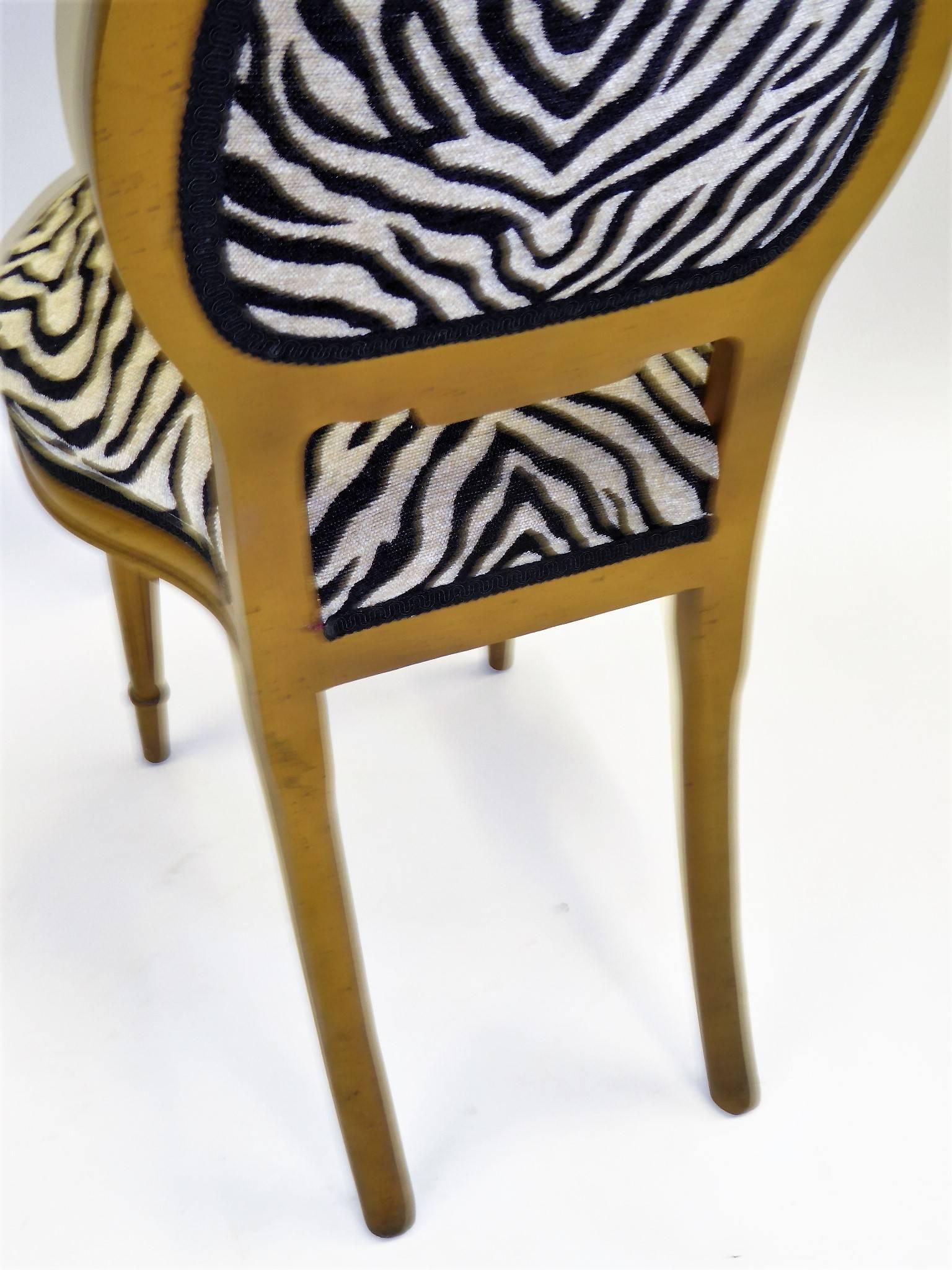 20th Century 1940s Musical Motif Carved Giltwood Side Chair in Zebra Chenille
