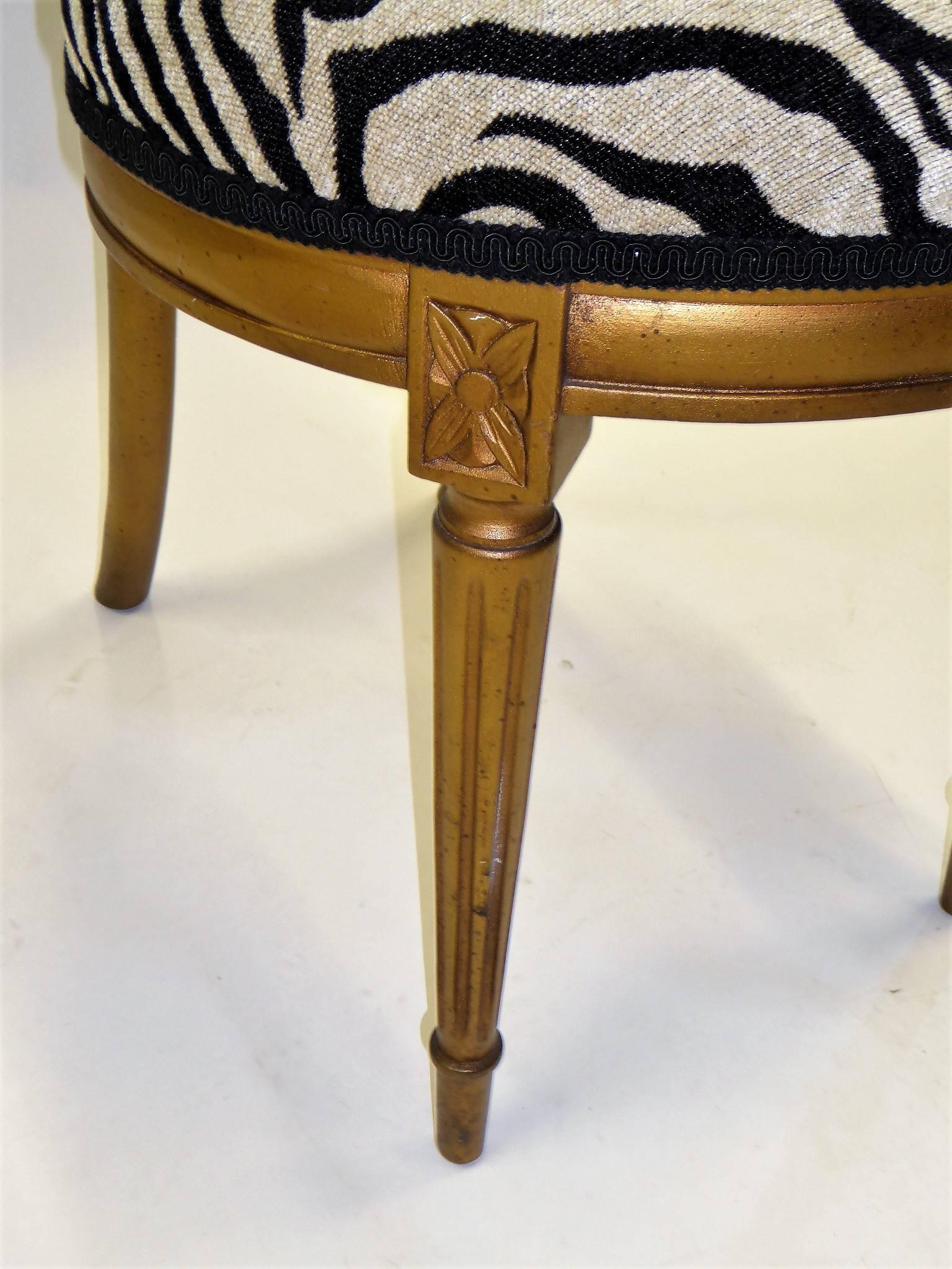 1940s Musical Motif Carved Giltwood Side Chair in Zebra Chenille 2