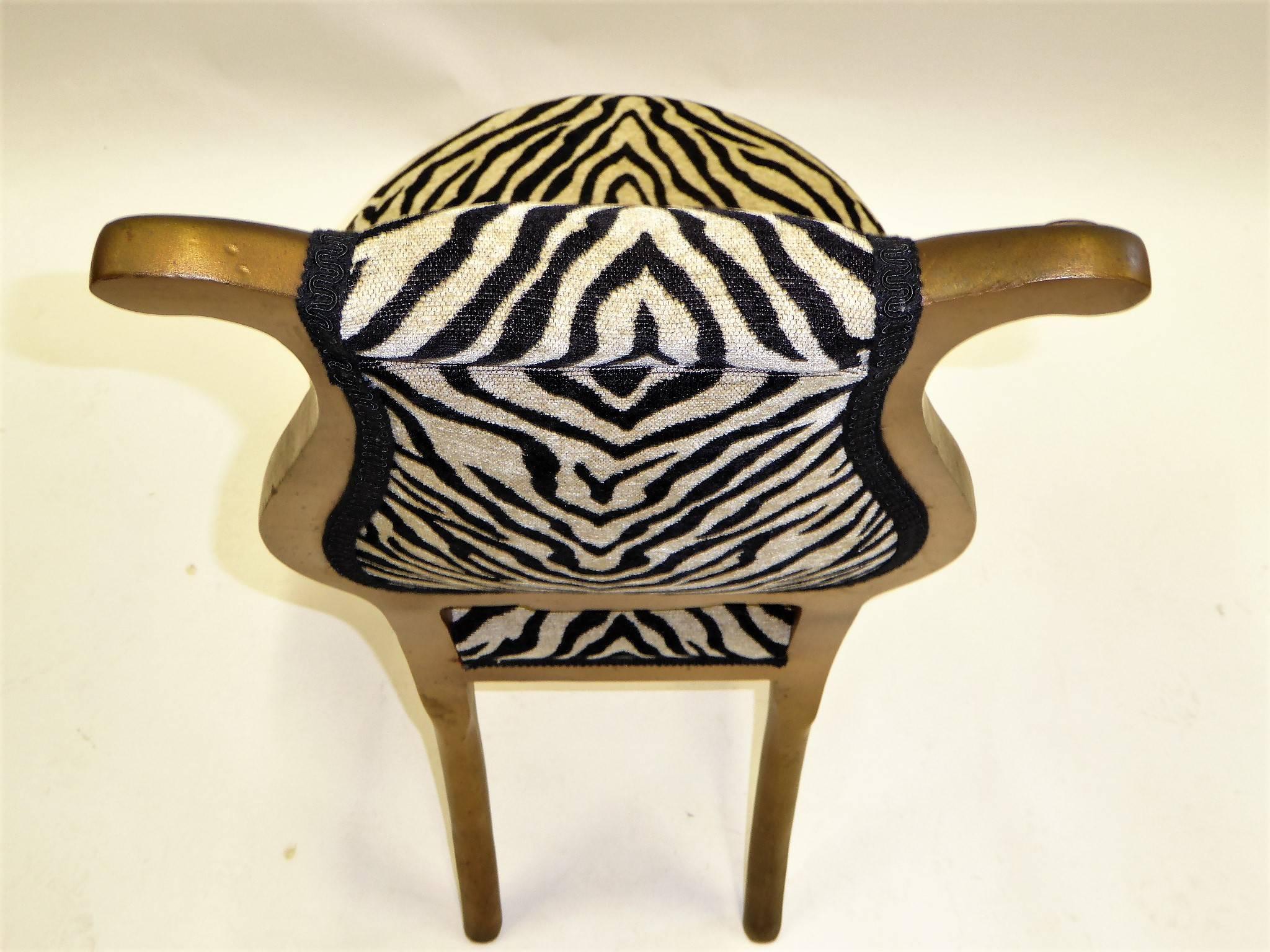 1940s Musical Motif Carved Giltwood Side Chair in Zebra Chenille 1