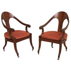 Elegant Italian Neoclassical Fruitwood Caned Seat Spoonback Armchairs