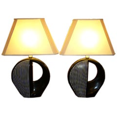 Pair of Black and White Optic Pop Table Lamps, Early 1970s