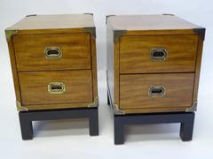 Pair of Mt Airy Walnut Campaign Style Nightstands