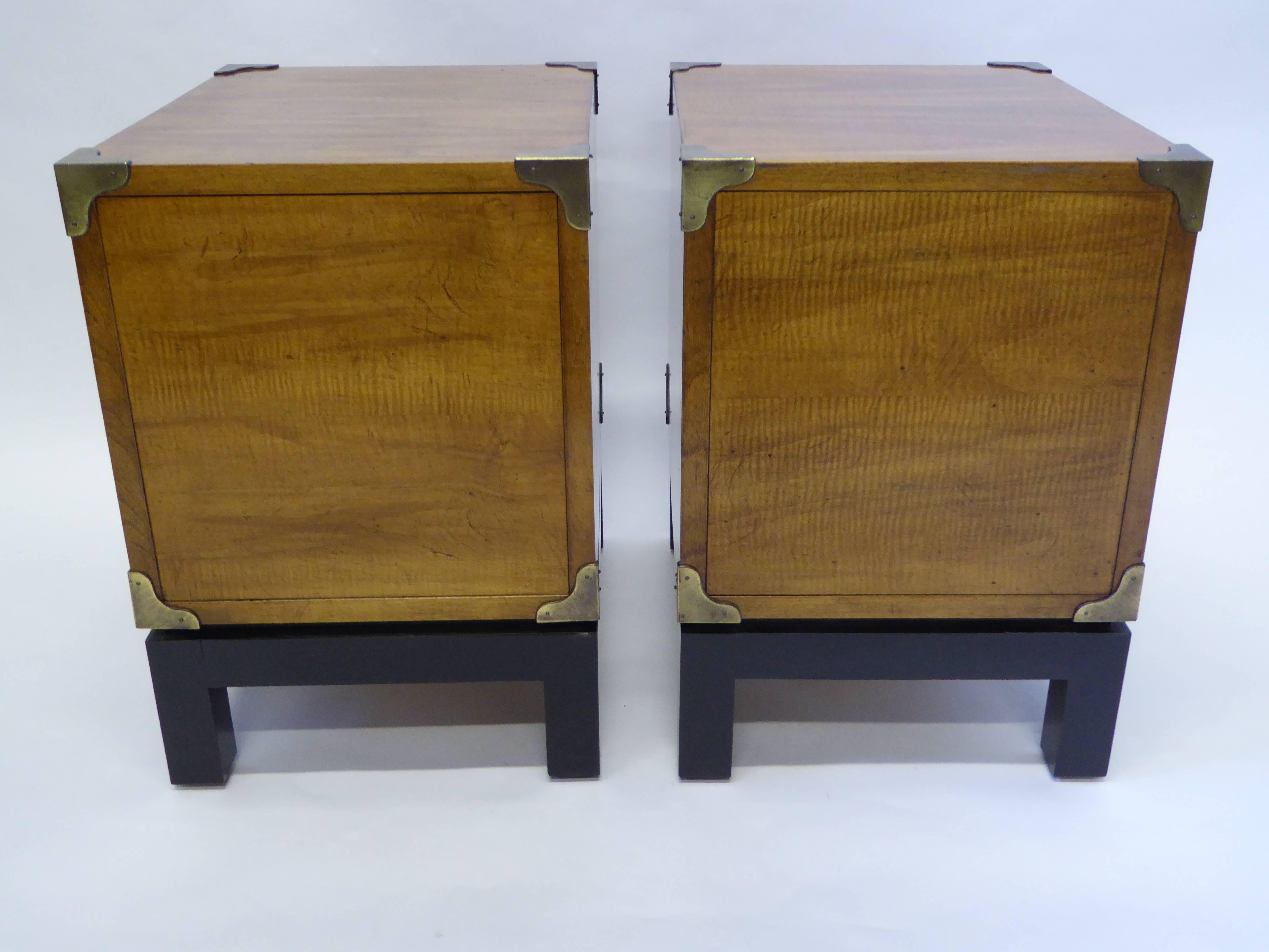 American Pair of Mt Airy Walnut Campaign Style Nightstands