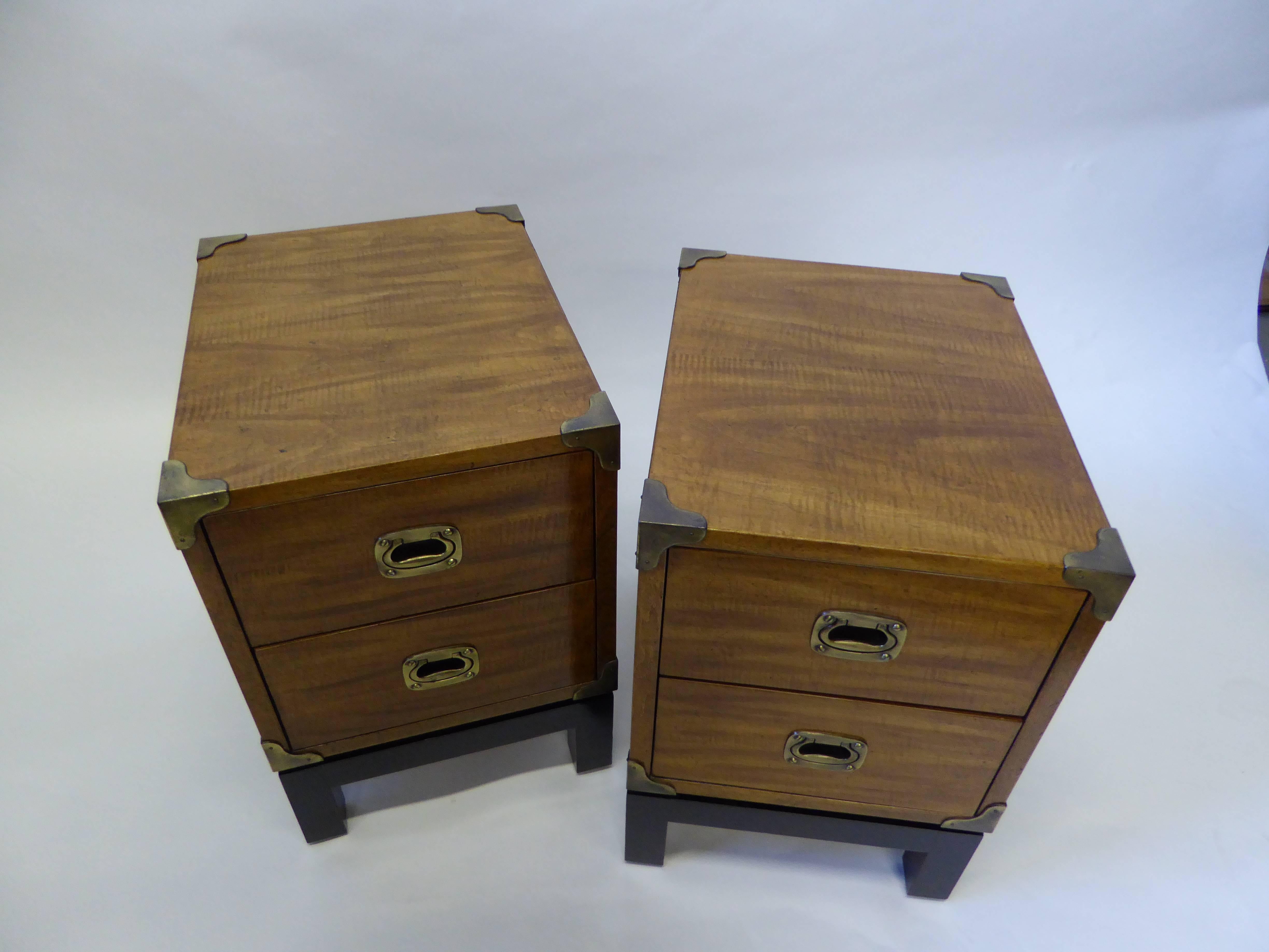 Late 20th Century Pair of Mt Airy Walnut Campaign Style Nightstands