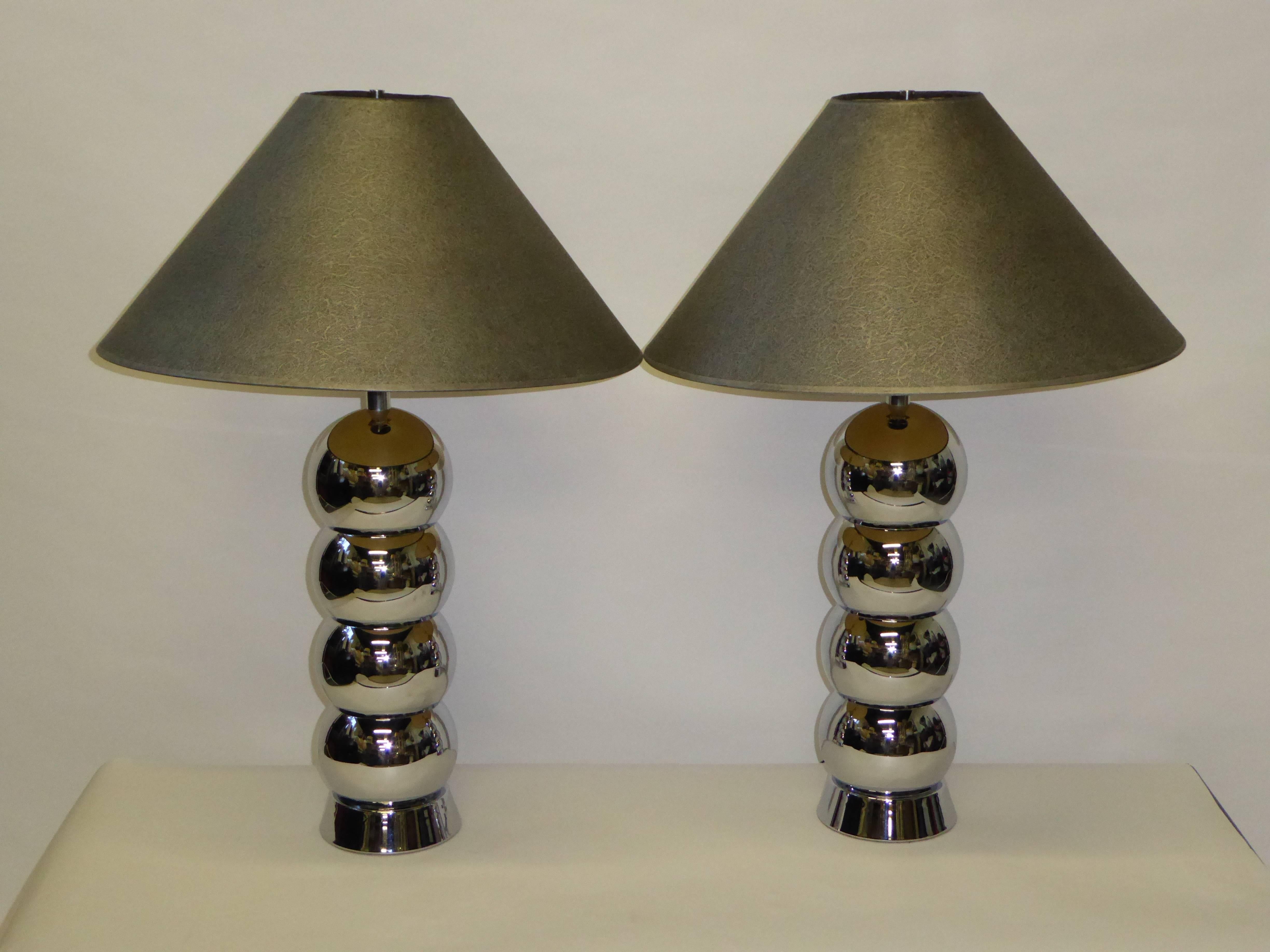 Stellar George Kovacs Chrome Ball Column Table Lamps In Excellent Condition In Miami, FL