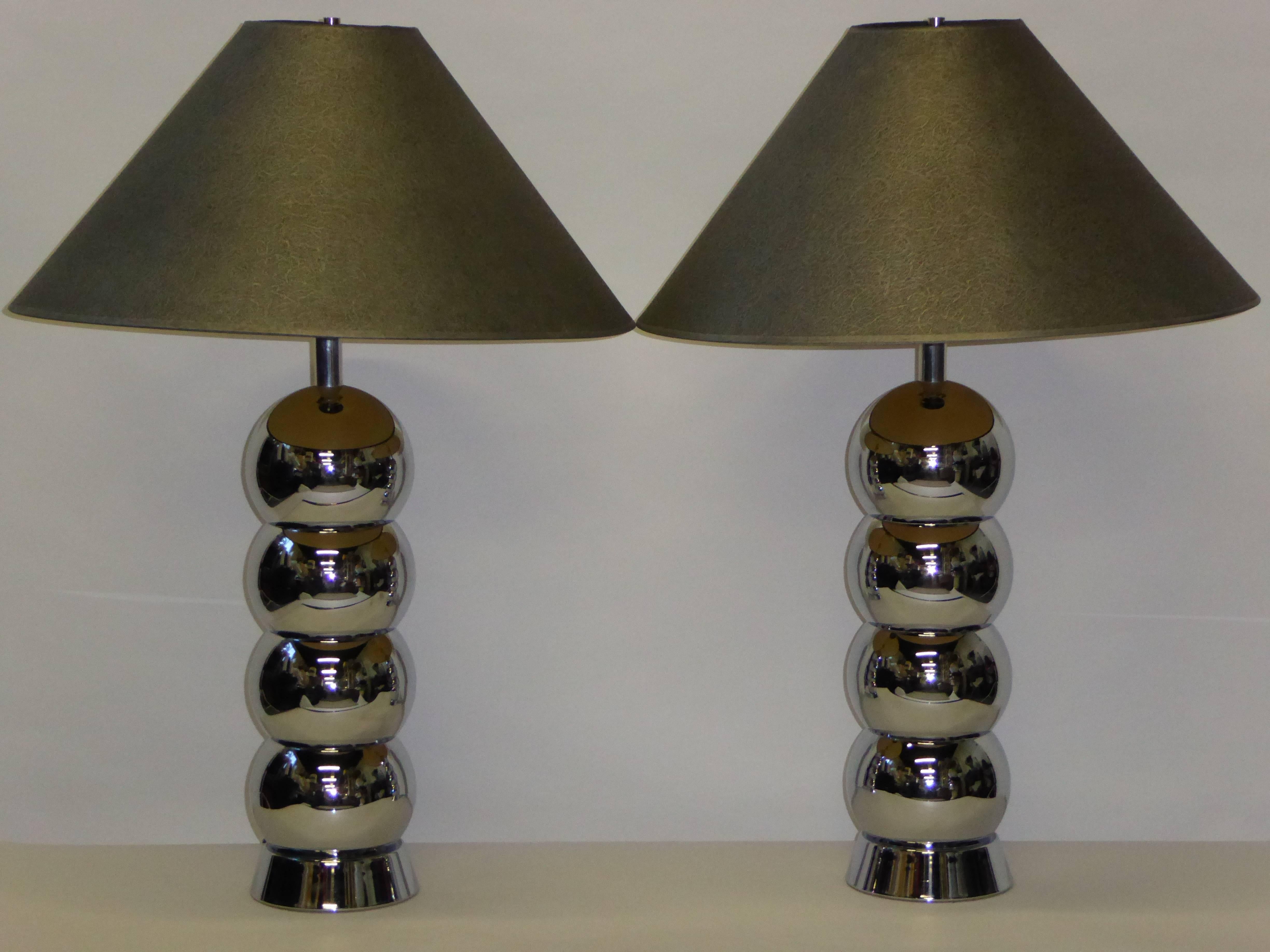 Mid-Century Modern Stellar George Kovacs Chrome Ball Column Table Lamps