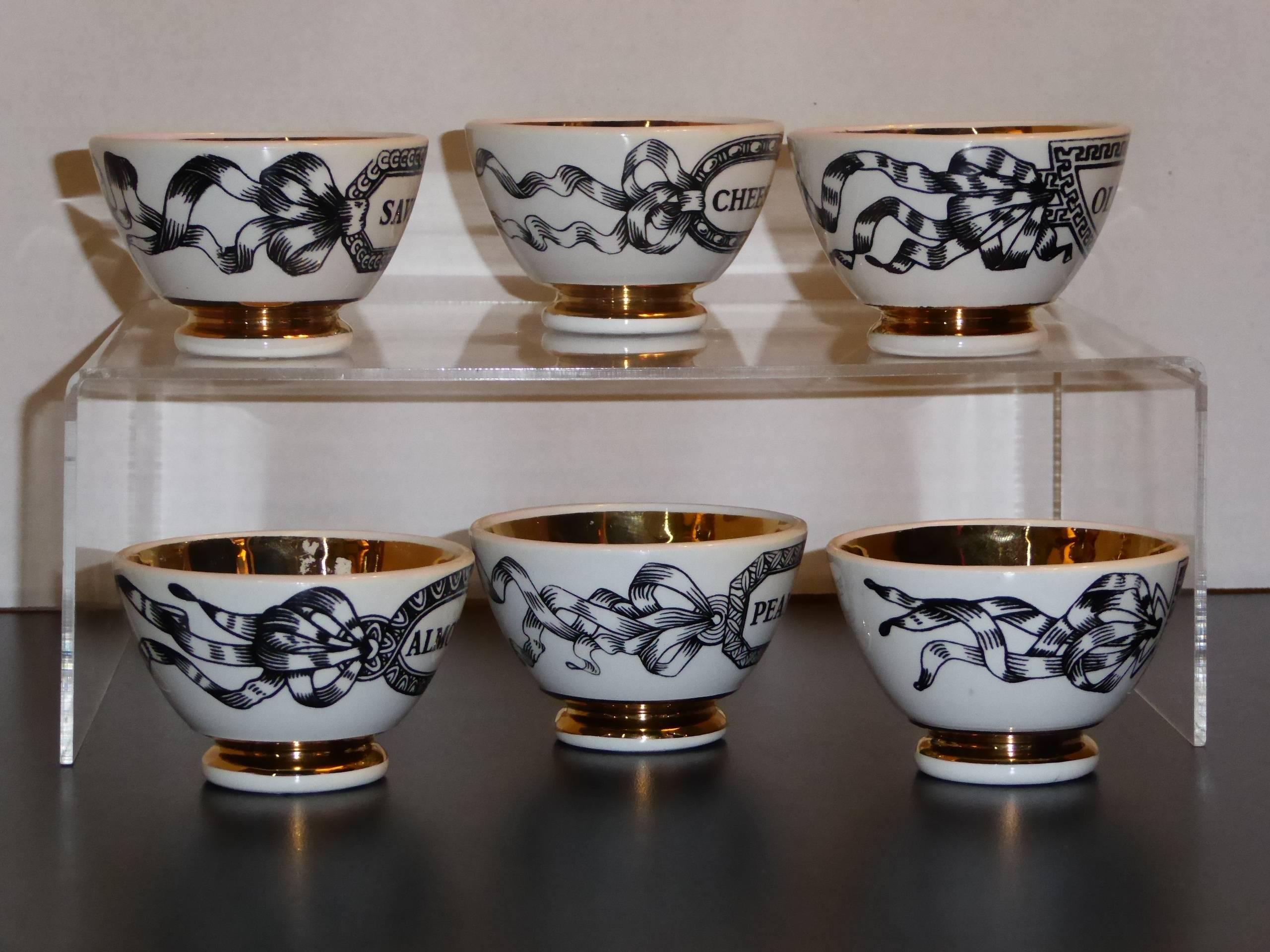 Mid-Century Modern Fornasetti Set of Six Appetiser Bowls