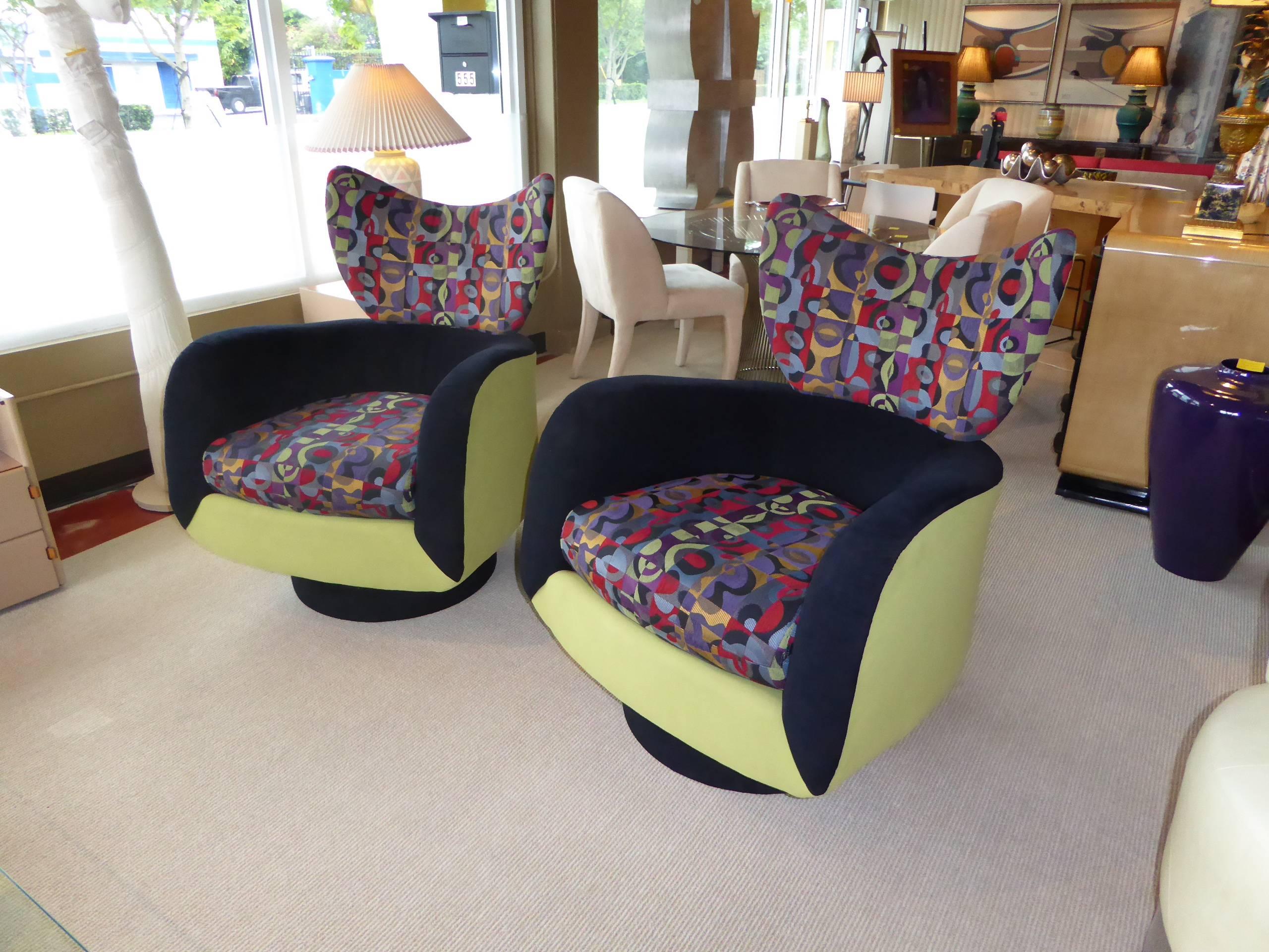 Late 20th Century Pair of Vladimir Kagan Lounge Chairs for Directional with Ottoman