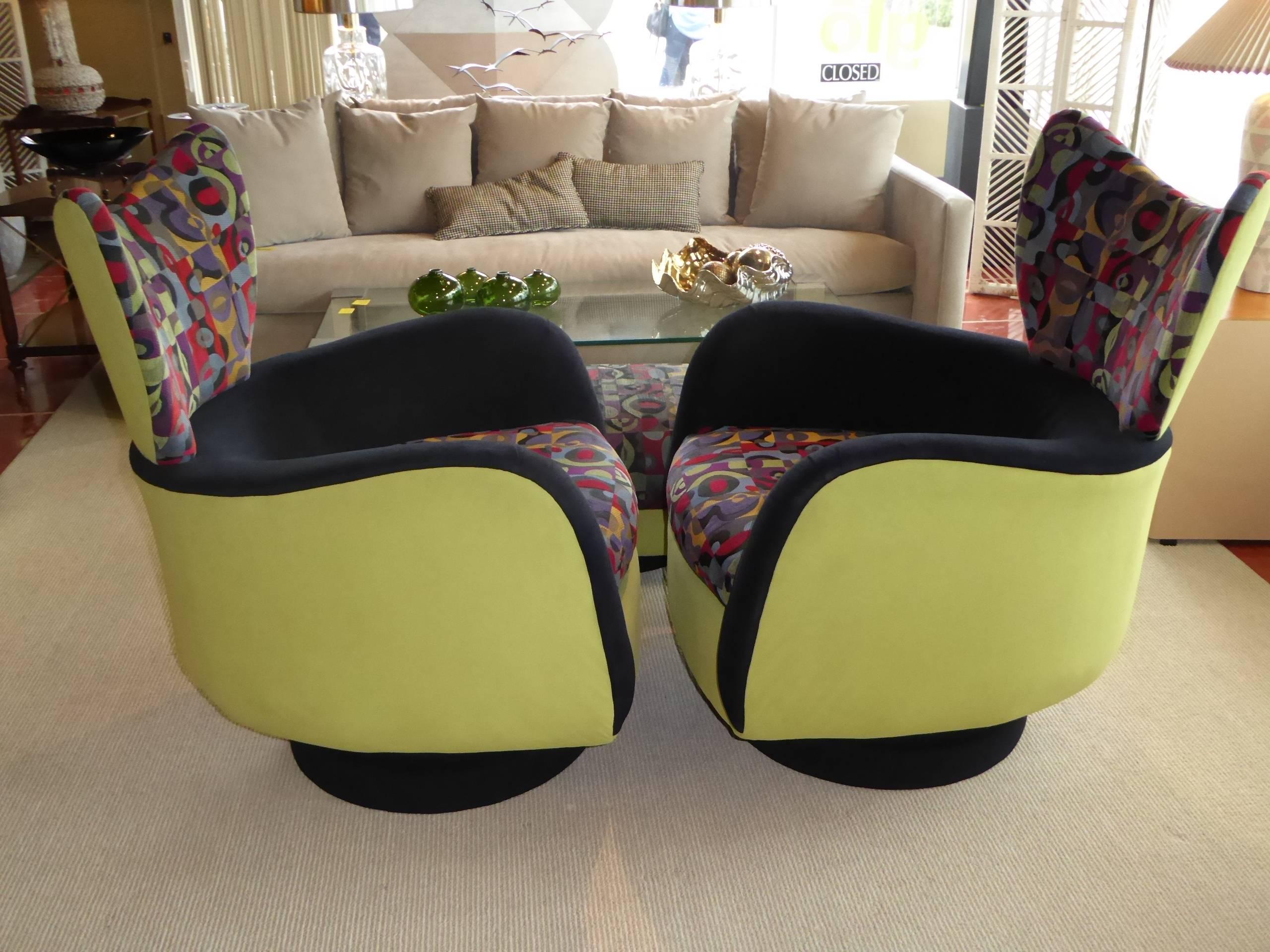 American Pair of Vladimir Kagan Lounge Chairs for Directional with Ottoman