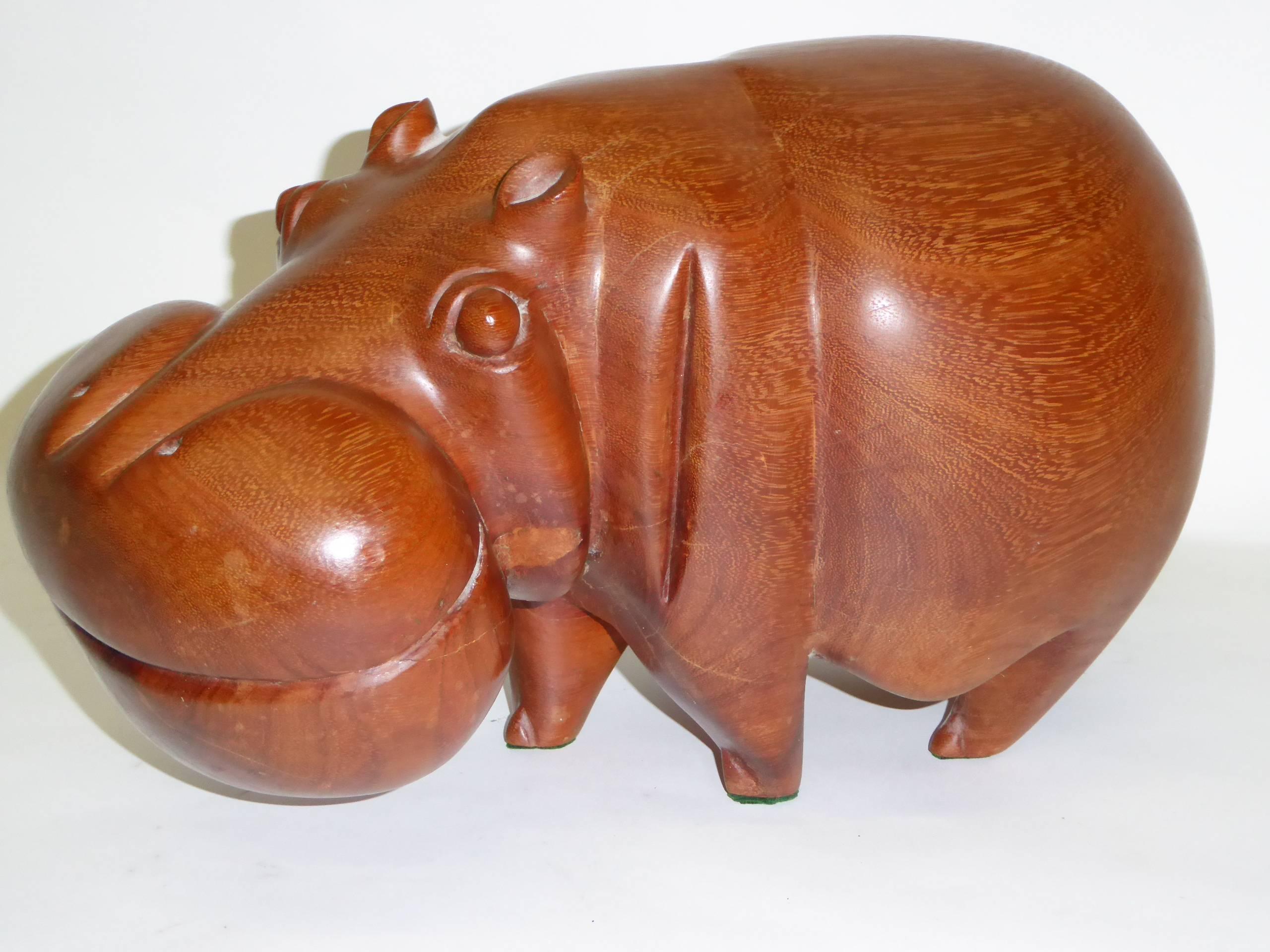 Large Solid Teak Hippo Carved Sculpture 2