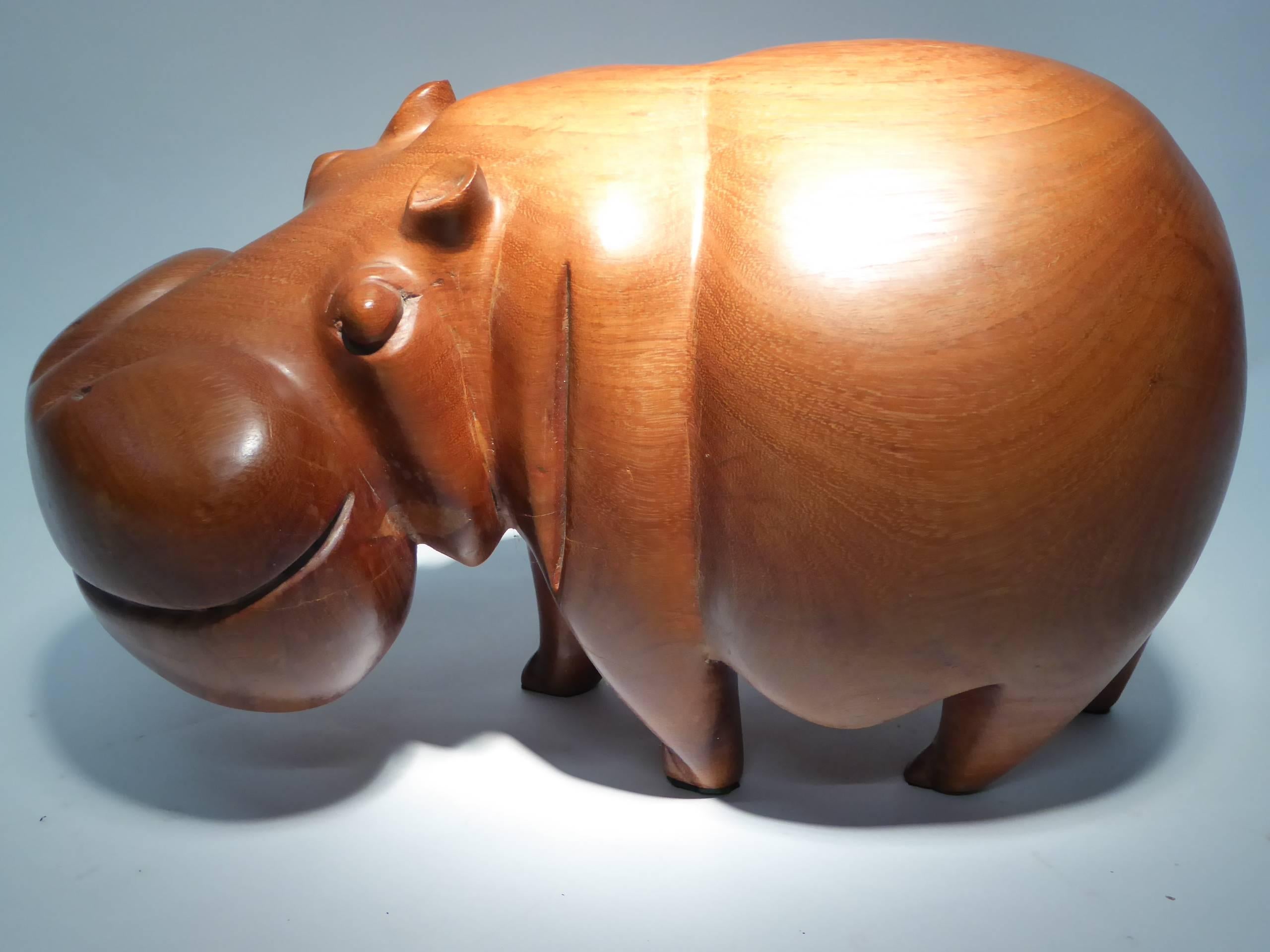 Large Solid Teak Hippo Carved Sculpture 1
