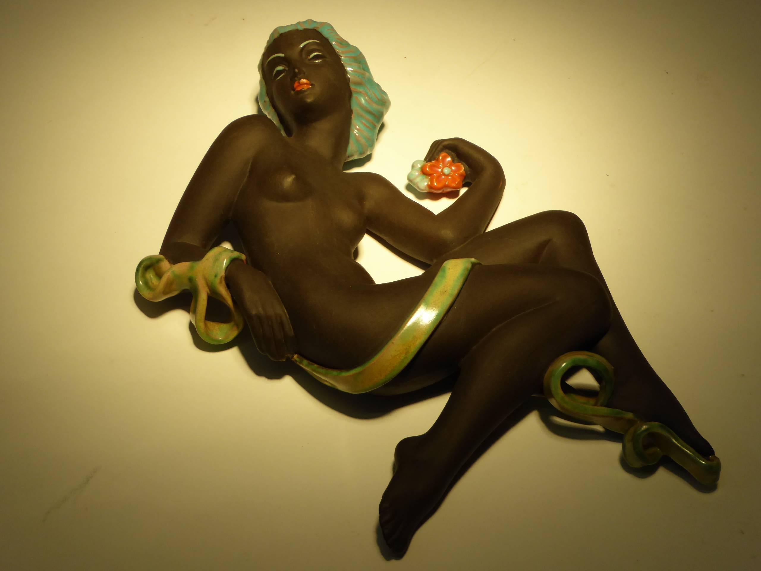 Mid-20th Century Karl Grossl Art Deco Nude Woman Wall Plaque