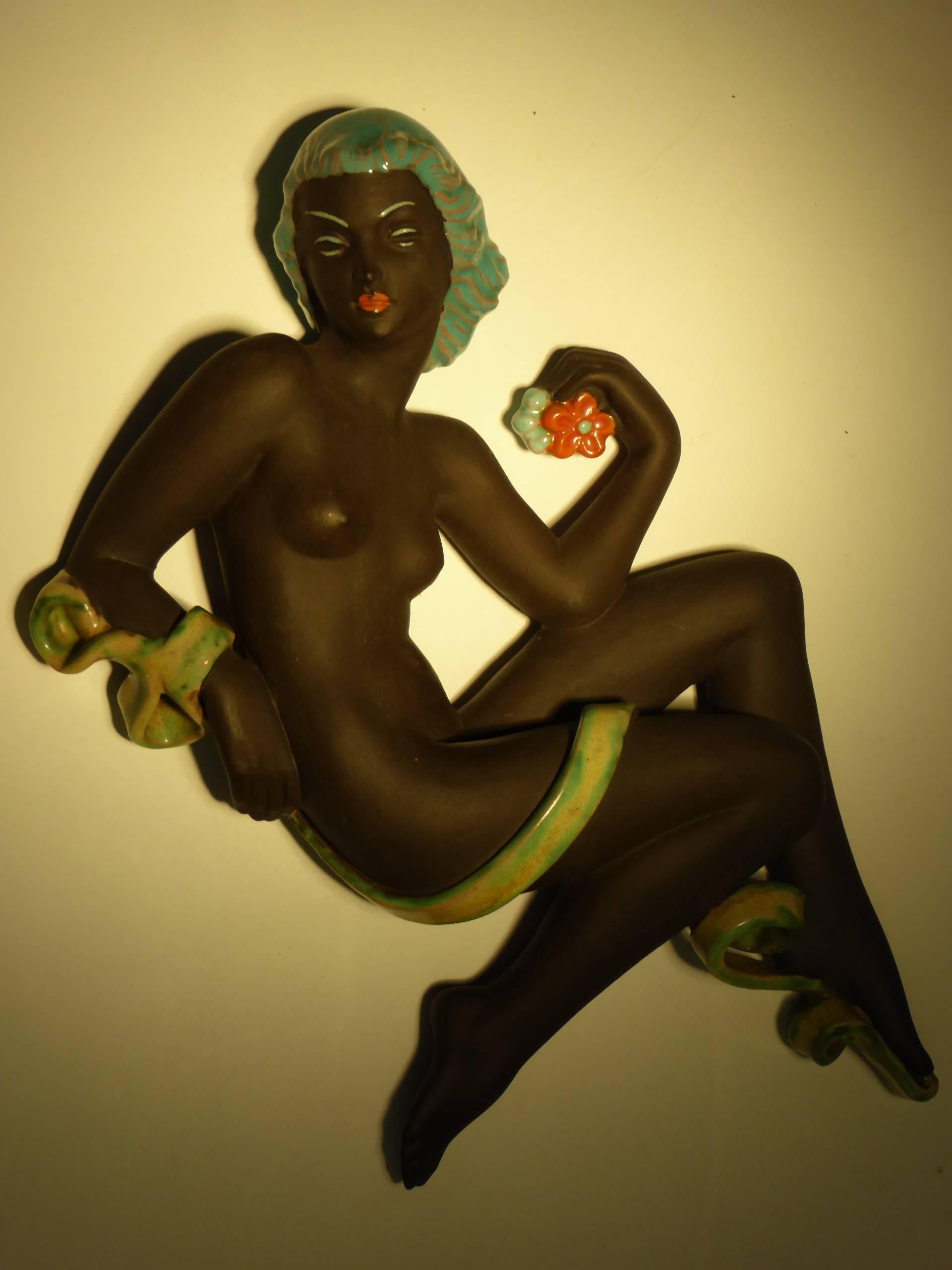 Czech Karl Grossl Art Deco Nude Woman Wall Plaque