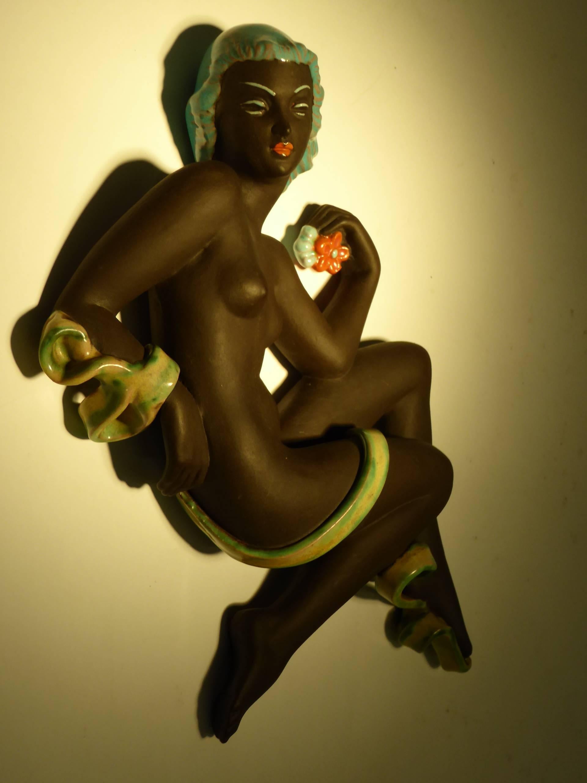 Glazed Karl Grossl Art Deco Nude Woman Wall Plaque