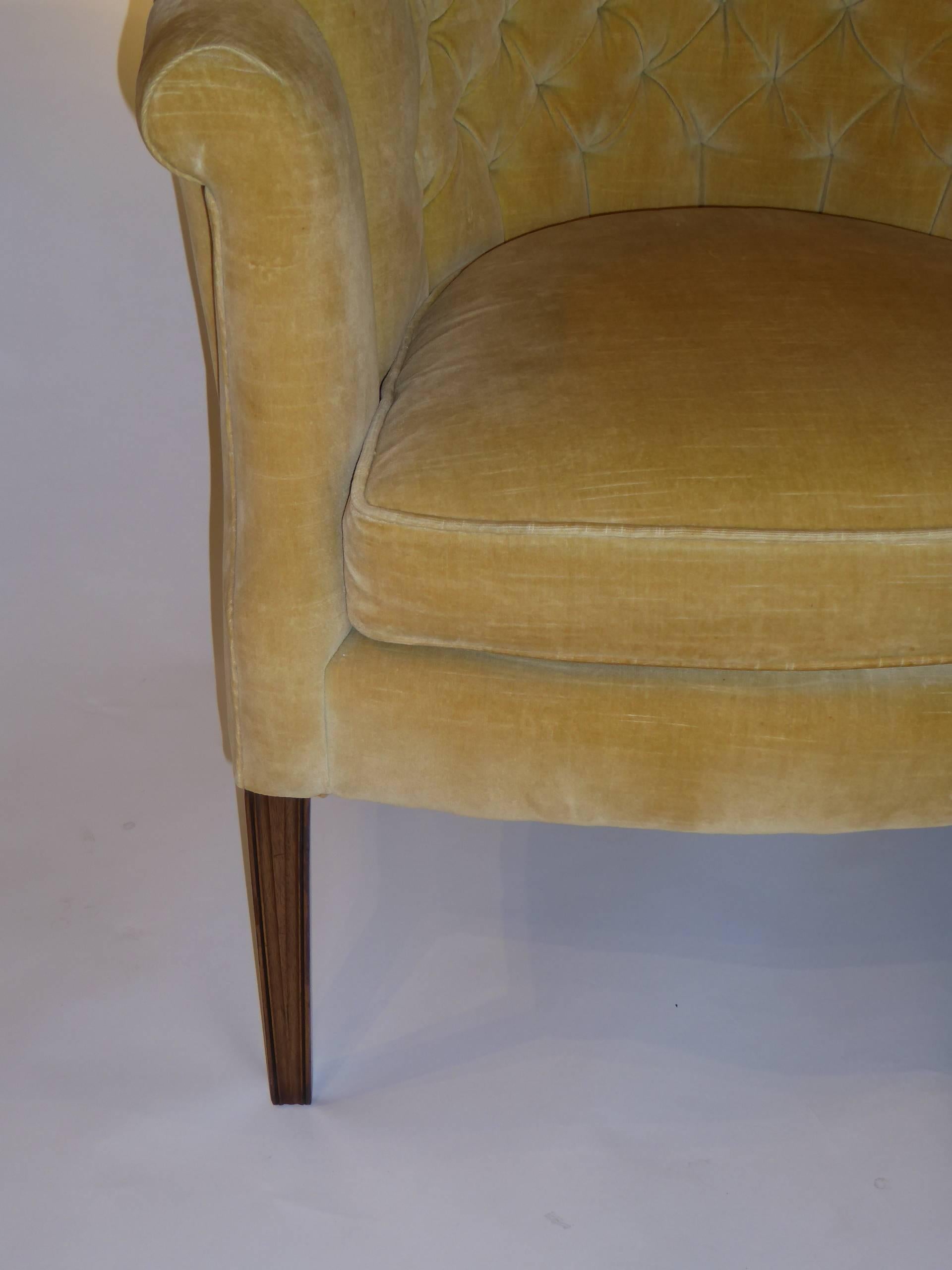 Mid-20th Century Architectural High Back Tufted Velvet Wingback Chair