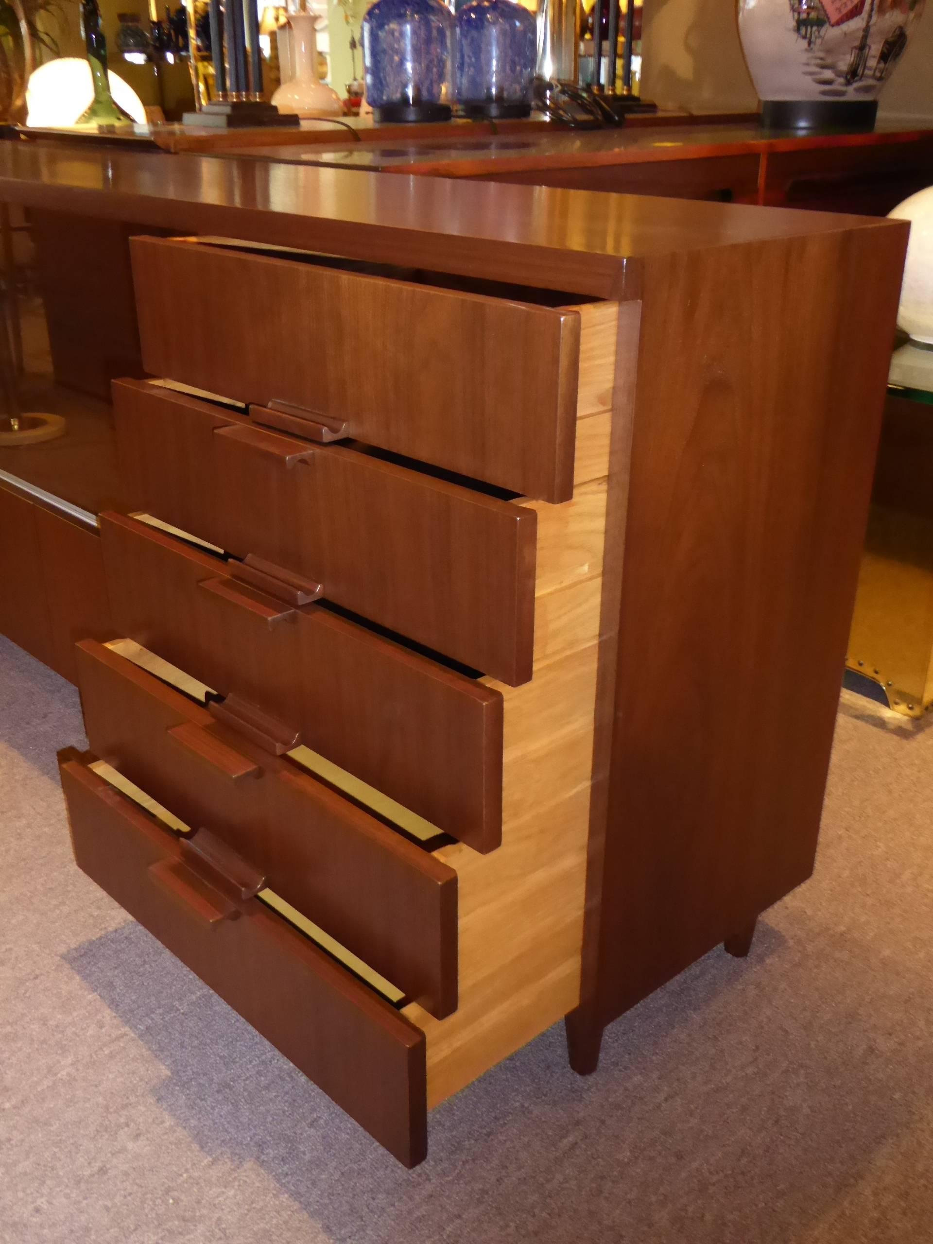 Mid-Century Modern Bespoke 1950s Long Narrow Walnut Credenza by Robert Law Weed