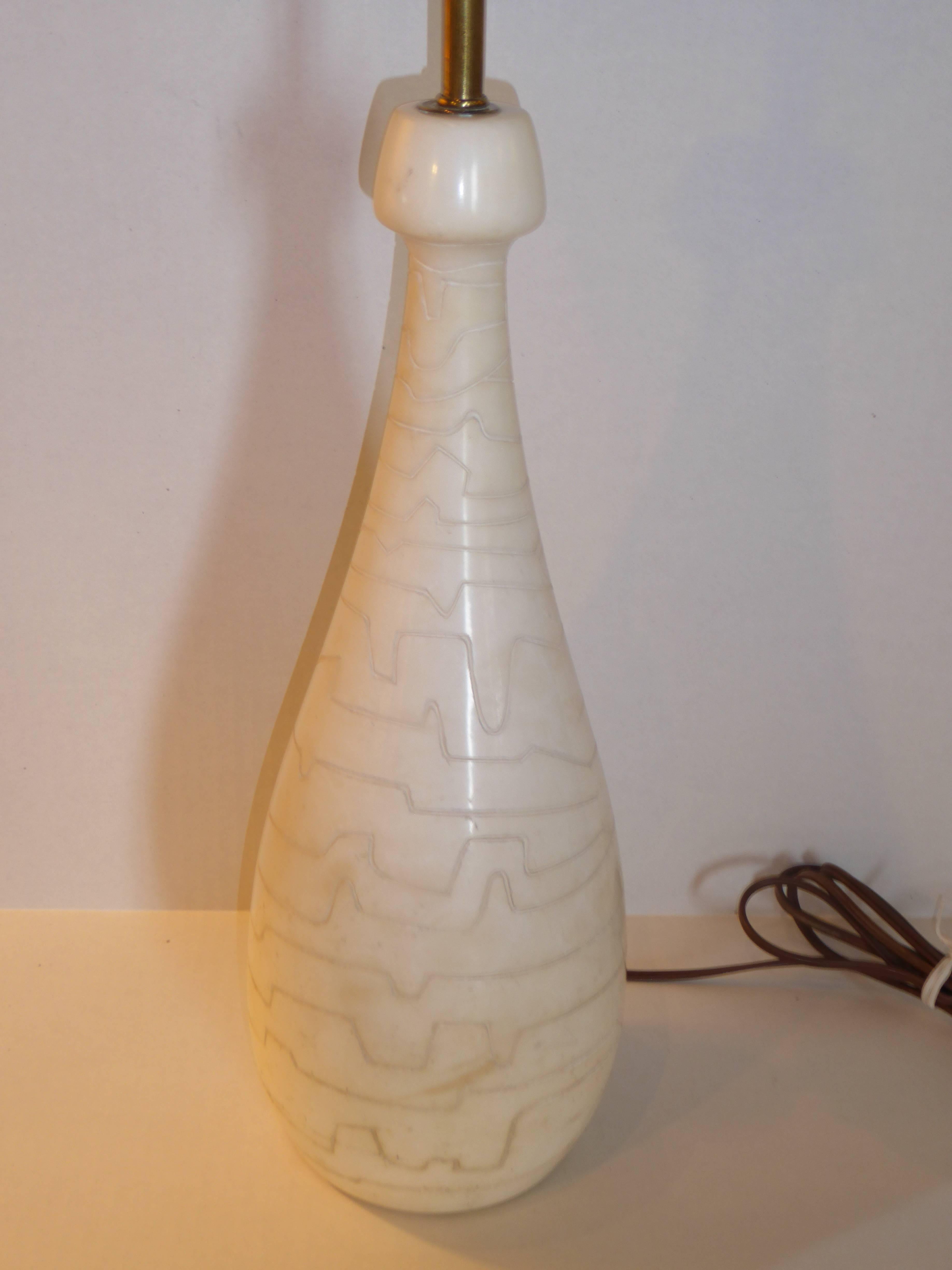 Etched 1950s Italian Modern Marble Teardrop Table Lamp for Raymor