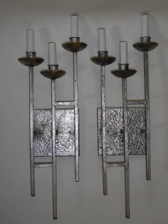 1960s Sconces Hammered Silvered Metal Appliques For Sale at 1stdibs