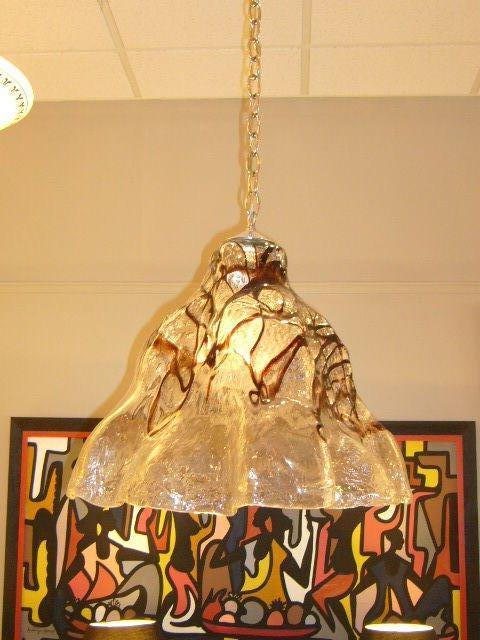 Blown Glass Exciting Modern Mazzega Thick Ice Glass Chandelier, 1970s