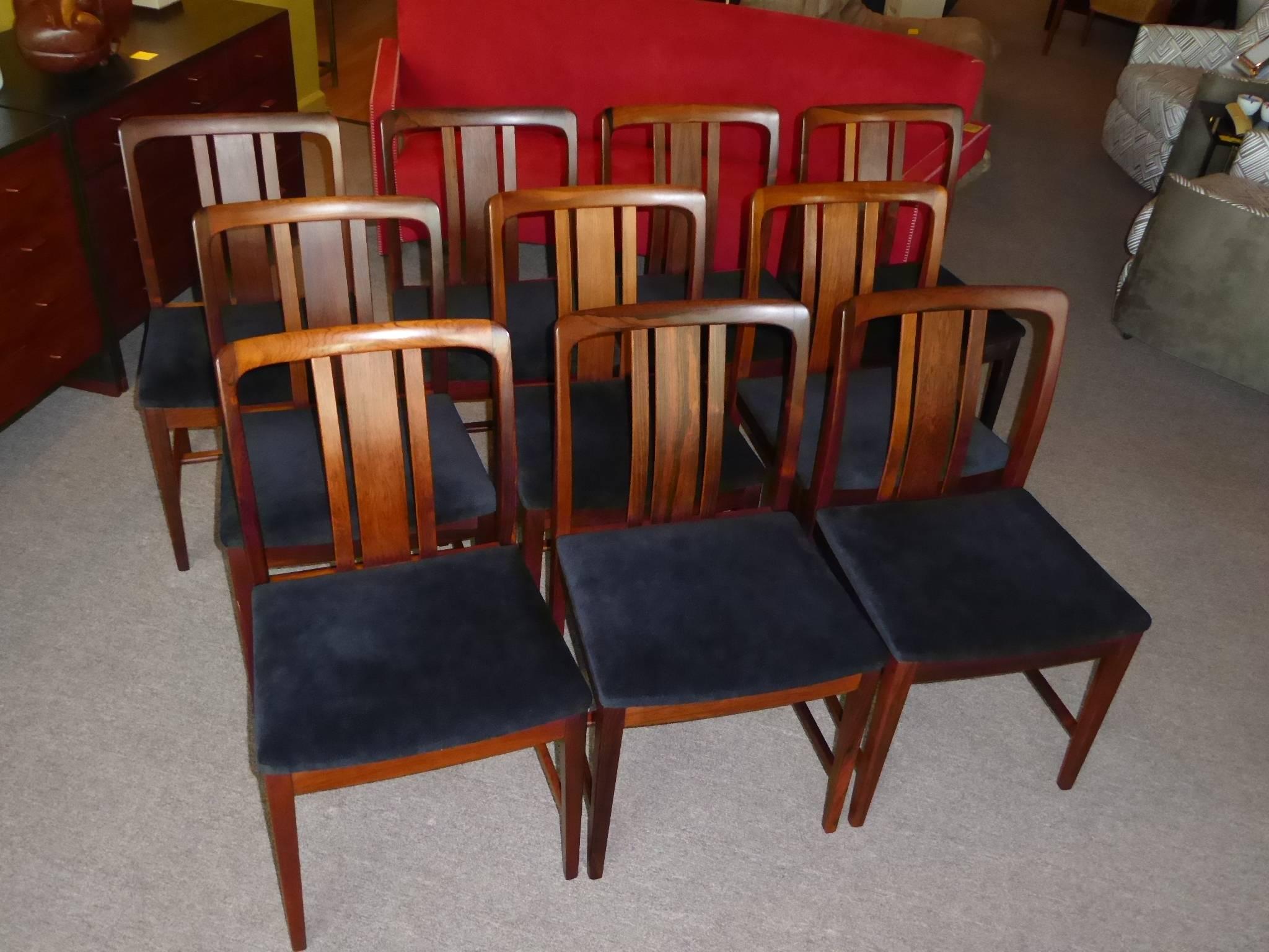 Scandinavian Modern Ten Fine Linde Nilsson Rosewood Modern Dining Chairs, Sweden