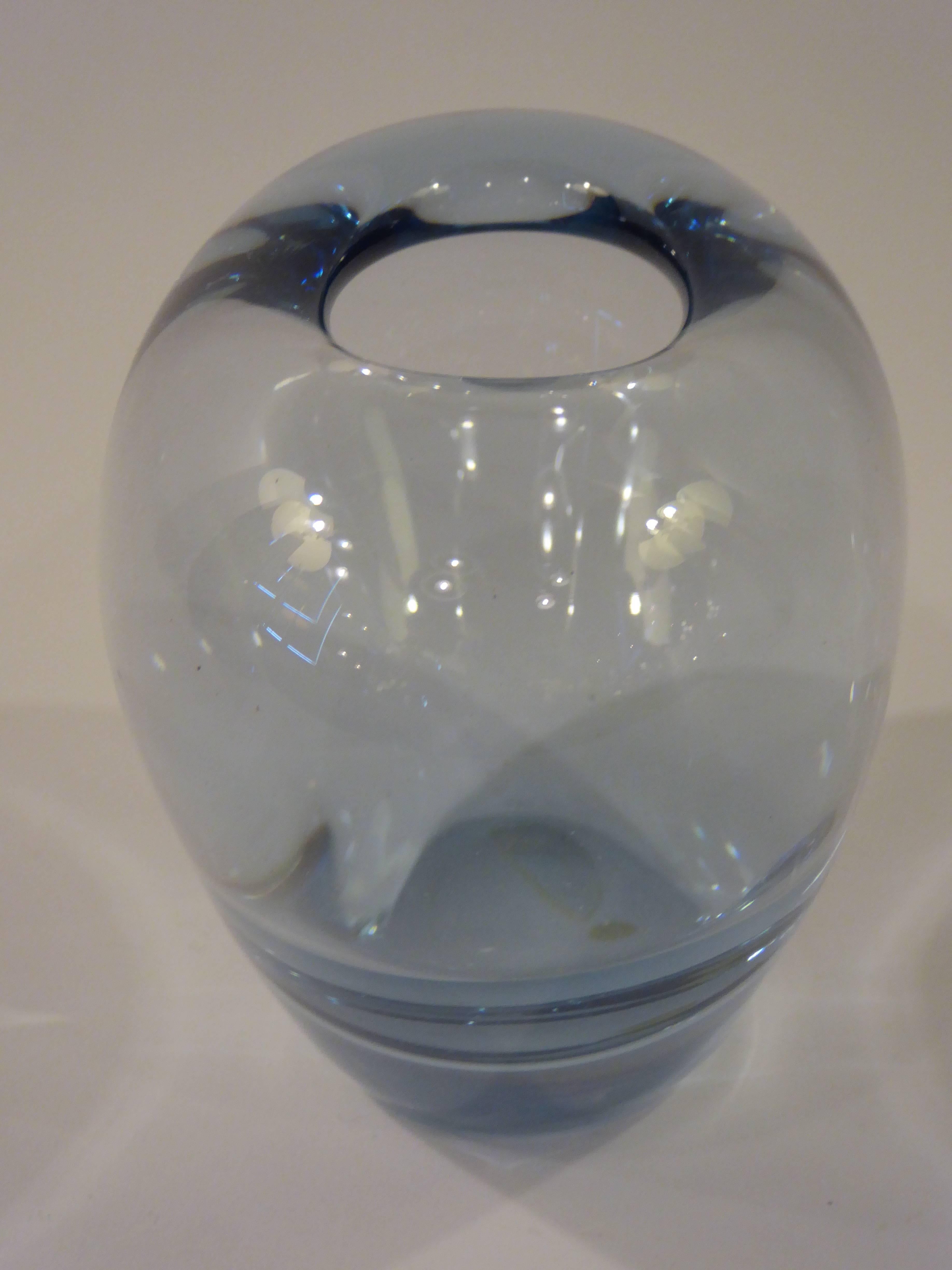 Scandinavian Modern Blue Per Lutken Blown Glass Heart Vase for Holmegaard