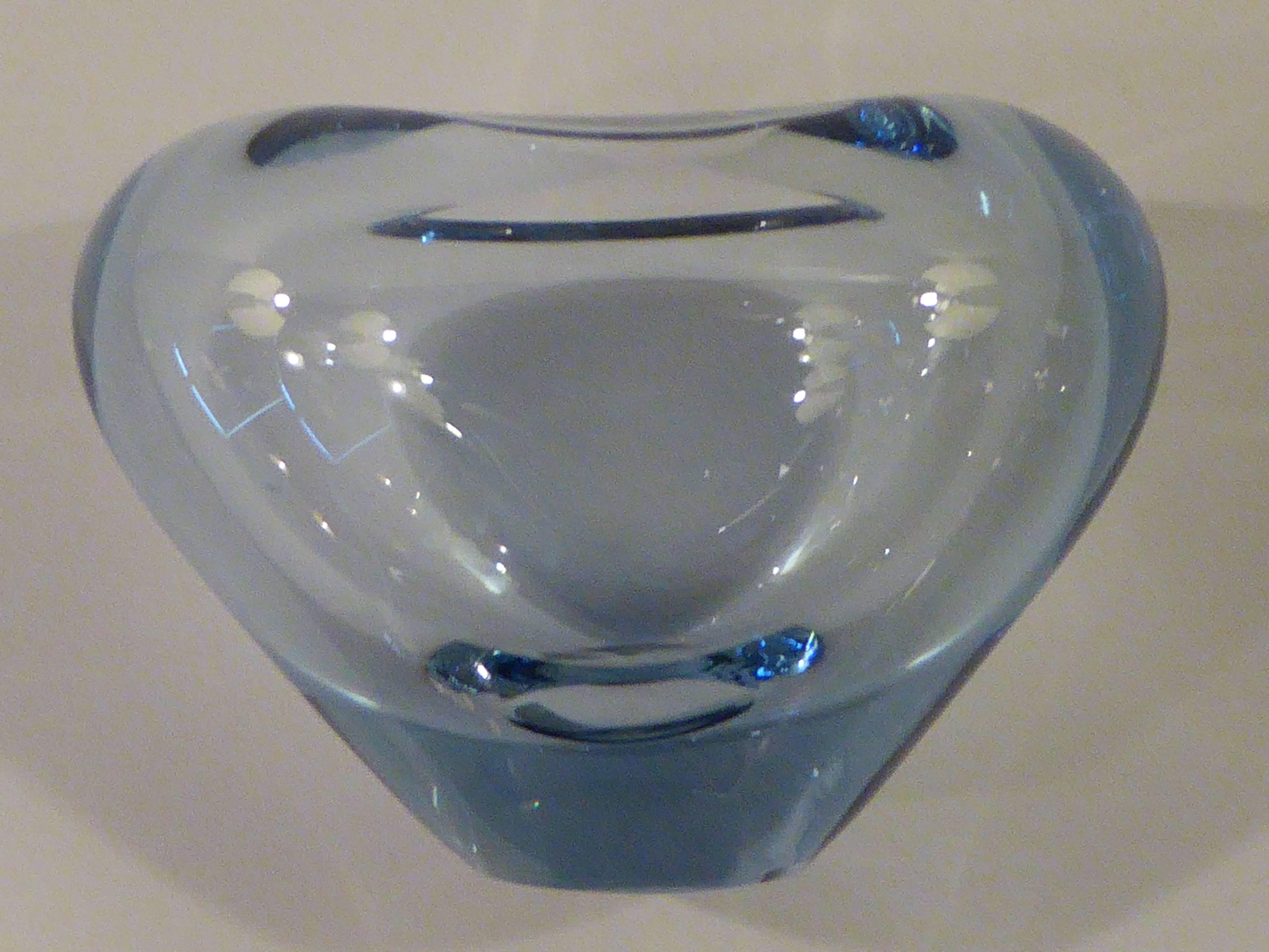 Danish Blue Per Lutken Blown Glass Heart Vase for Holmegaard