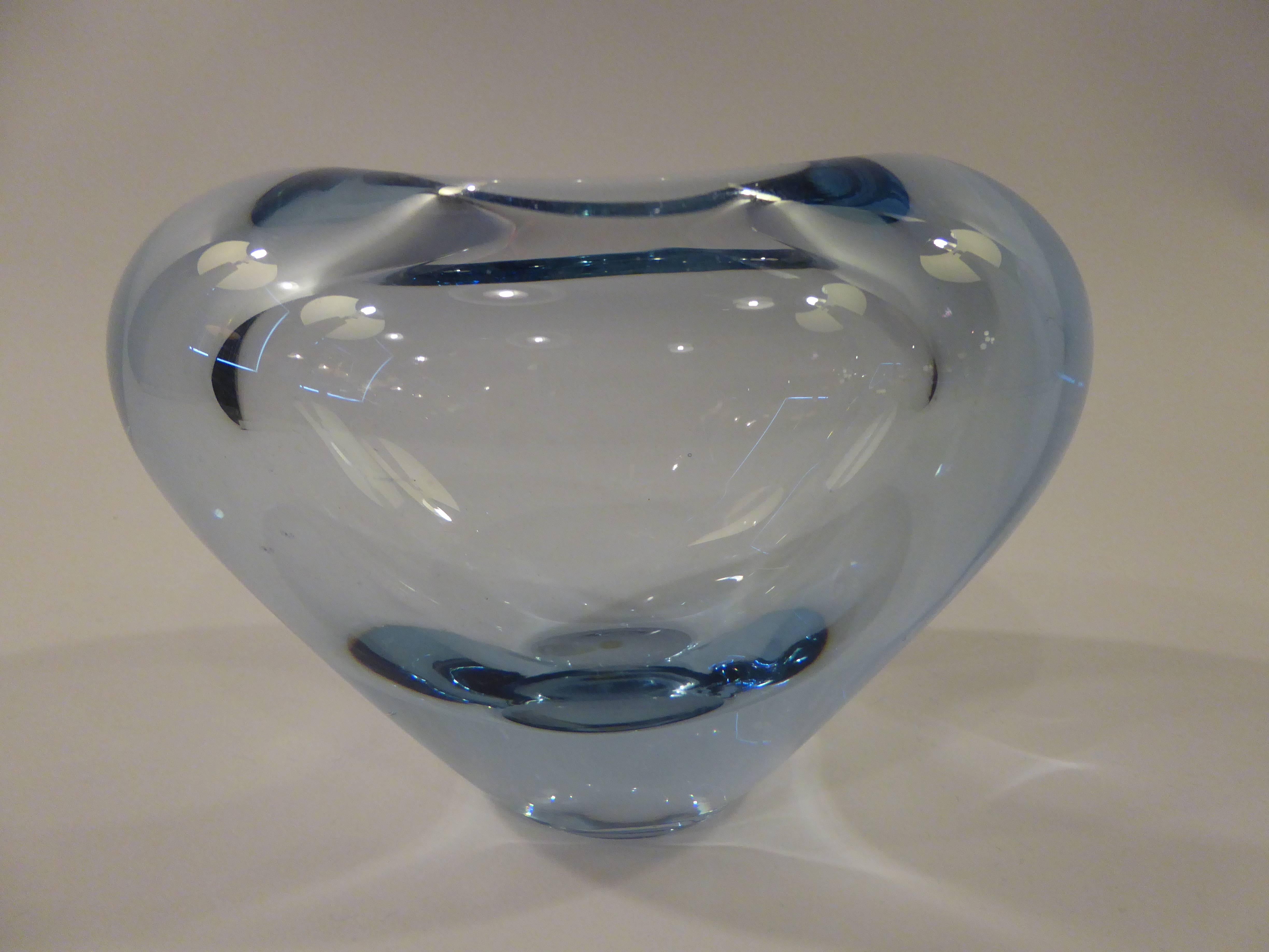 20th Century Blue Per Lutken Blown Glass Heart Vase for Holmegaard