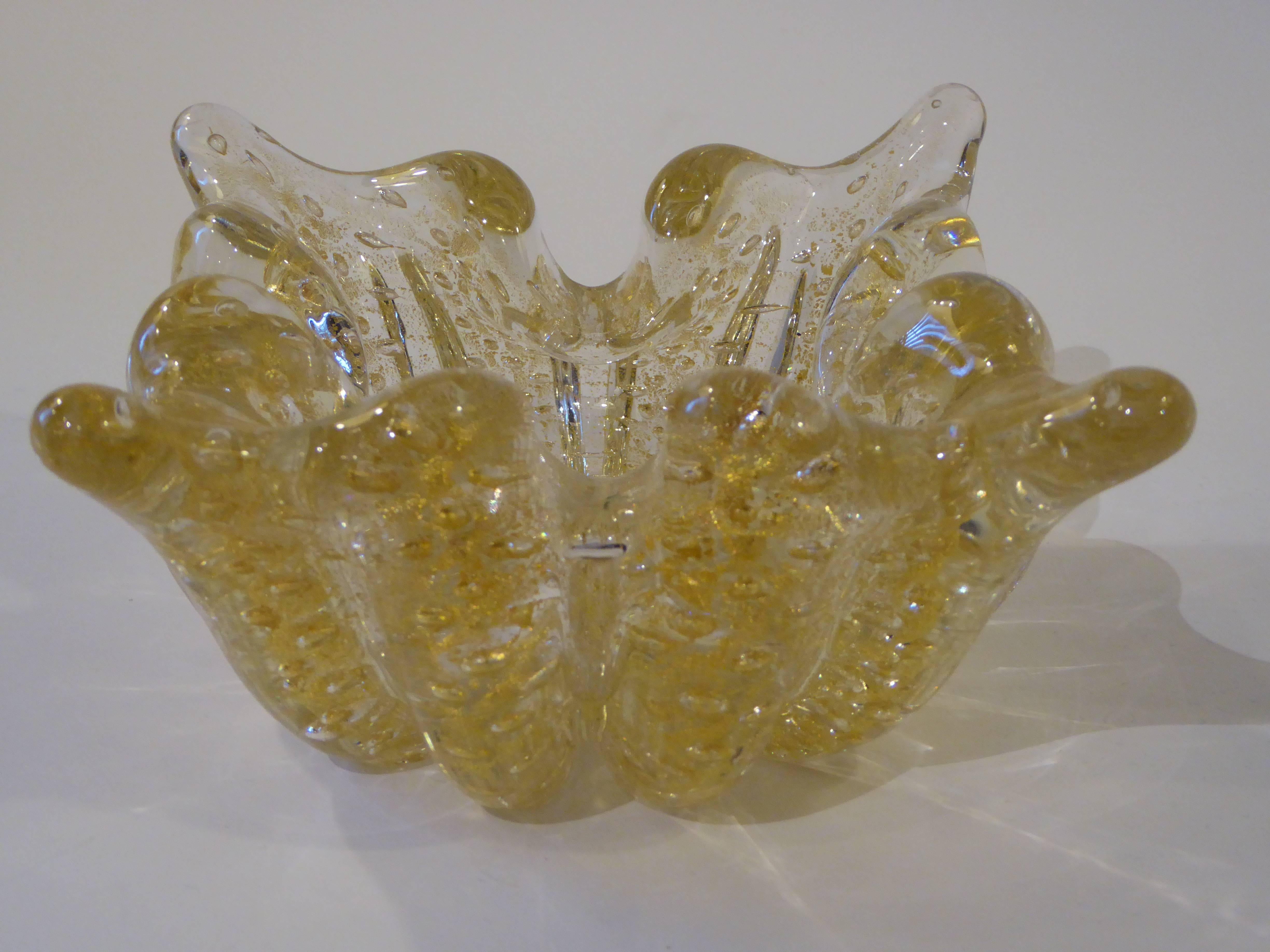 Vase en verre soufflé infusé de feuilles d'or Barovier des années 1950 en vente 2