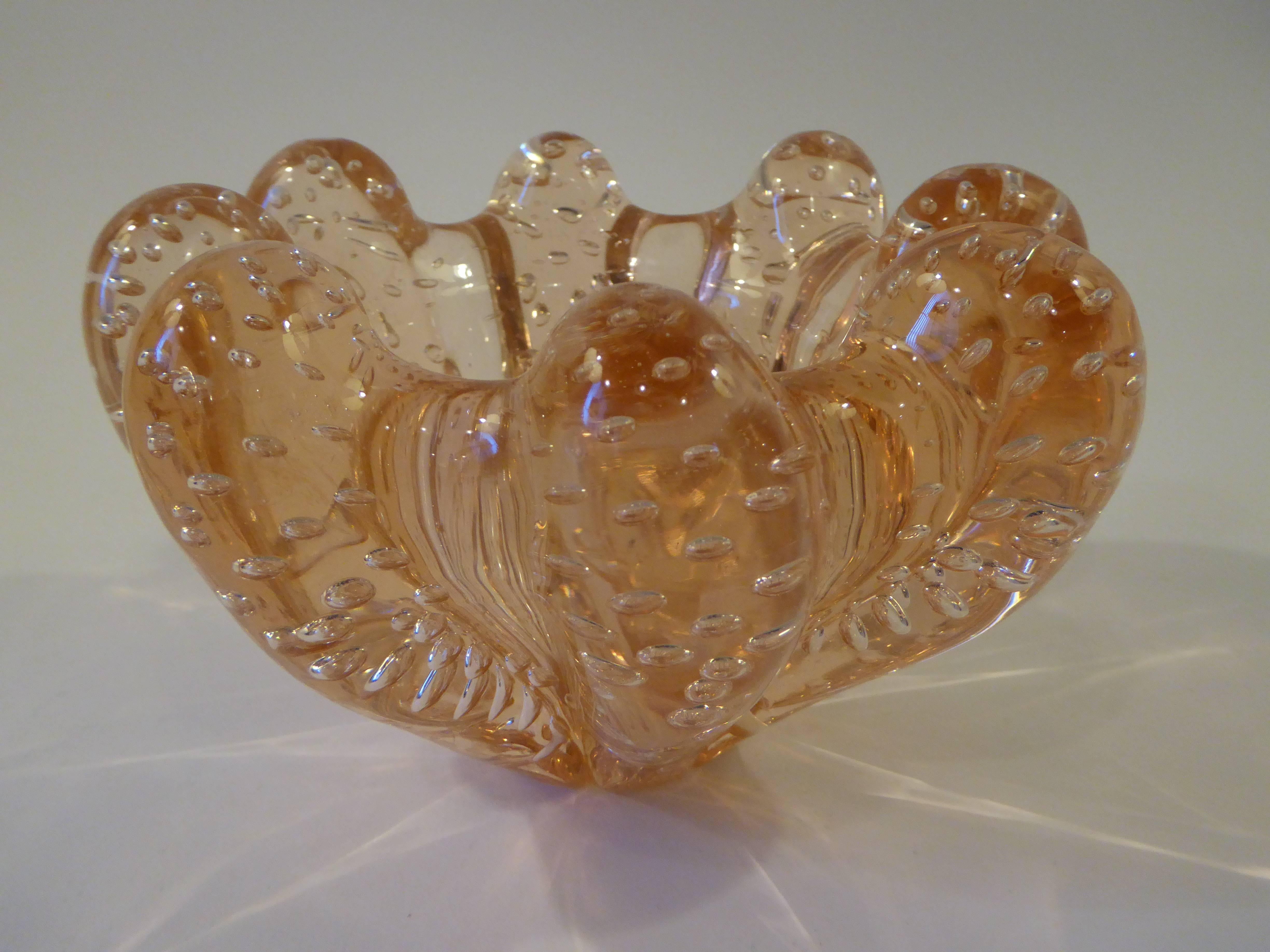Mid-20th Century 1950s Seguso Bubbling Pink Confection Murano Glass Bowl For Sale
