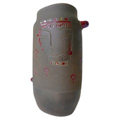 Vintage-Keramikvase aus Deutschland mit Reliefverzierung in Form eines Frauengesichts, 1970er Jahre
