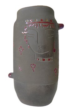 Vintage-Keramikvase aus Deutschland mit Reliefverzierung in Form eines Frauengesichts, 1970er Jahre