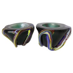 Vintage-Gefäße aus Cenedese-Murano-Glas mit aufgesetzten Fadenverzierungen, Italien, 1950er Jahre