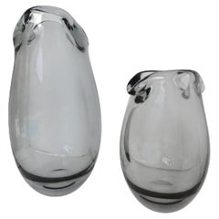 Danish Modern Per Lutken for Holmegaard Pair Pinched Glass Vases, Denmark 1950s