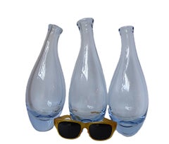 Mid Century Modern 3 Beak Style Glass Vases Per Lutken, Holmegaard, Denmark 1960